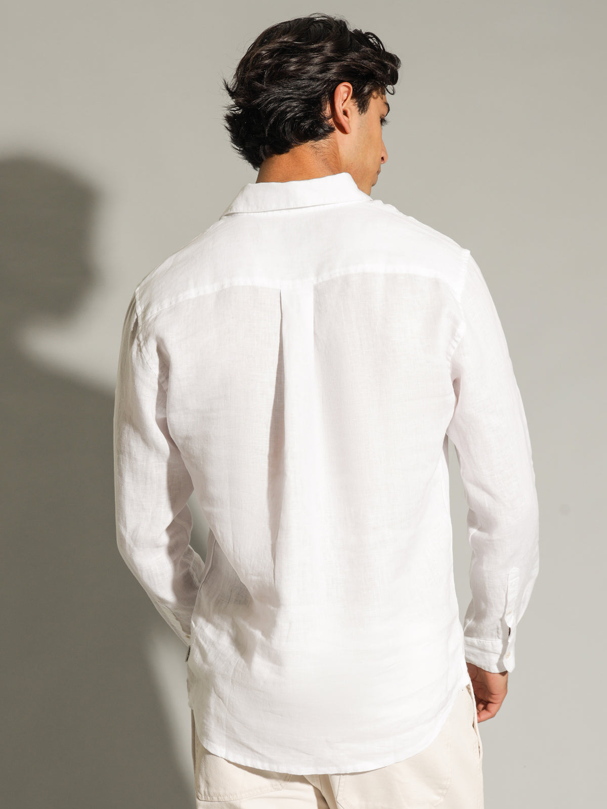 Nero Linen Long Sleeve Shirt in White