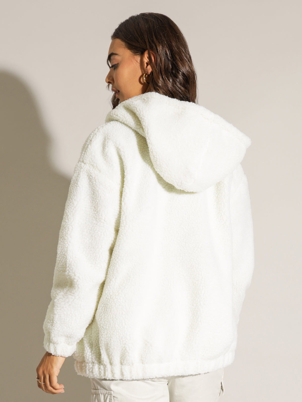 Stock Sherpa Zip Up Hoodie in Off White
