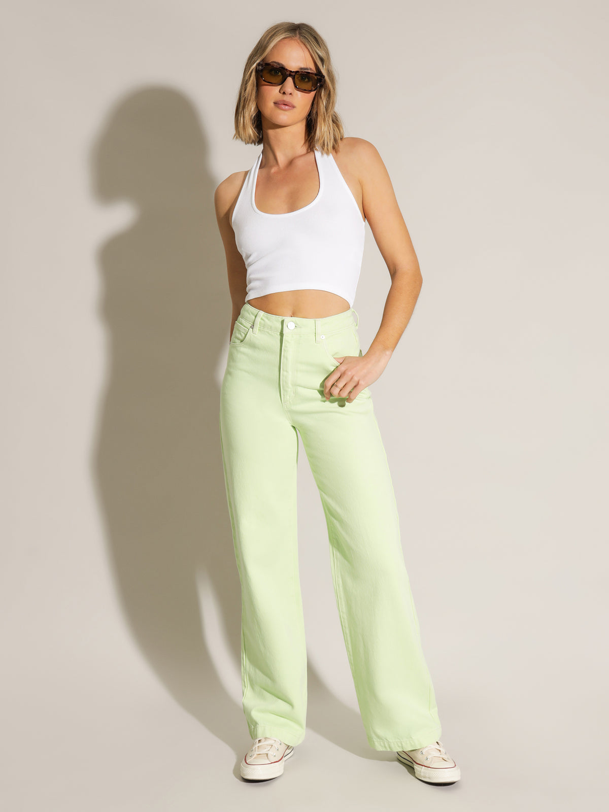 A 94 High &amp; Wide Jeans in Faded Fluro Green