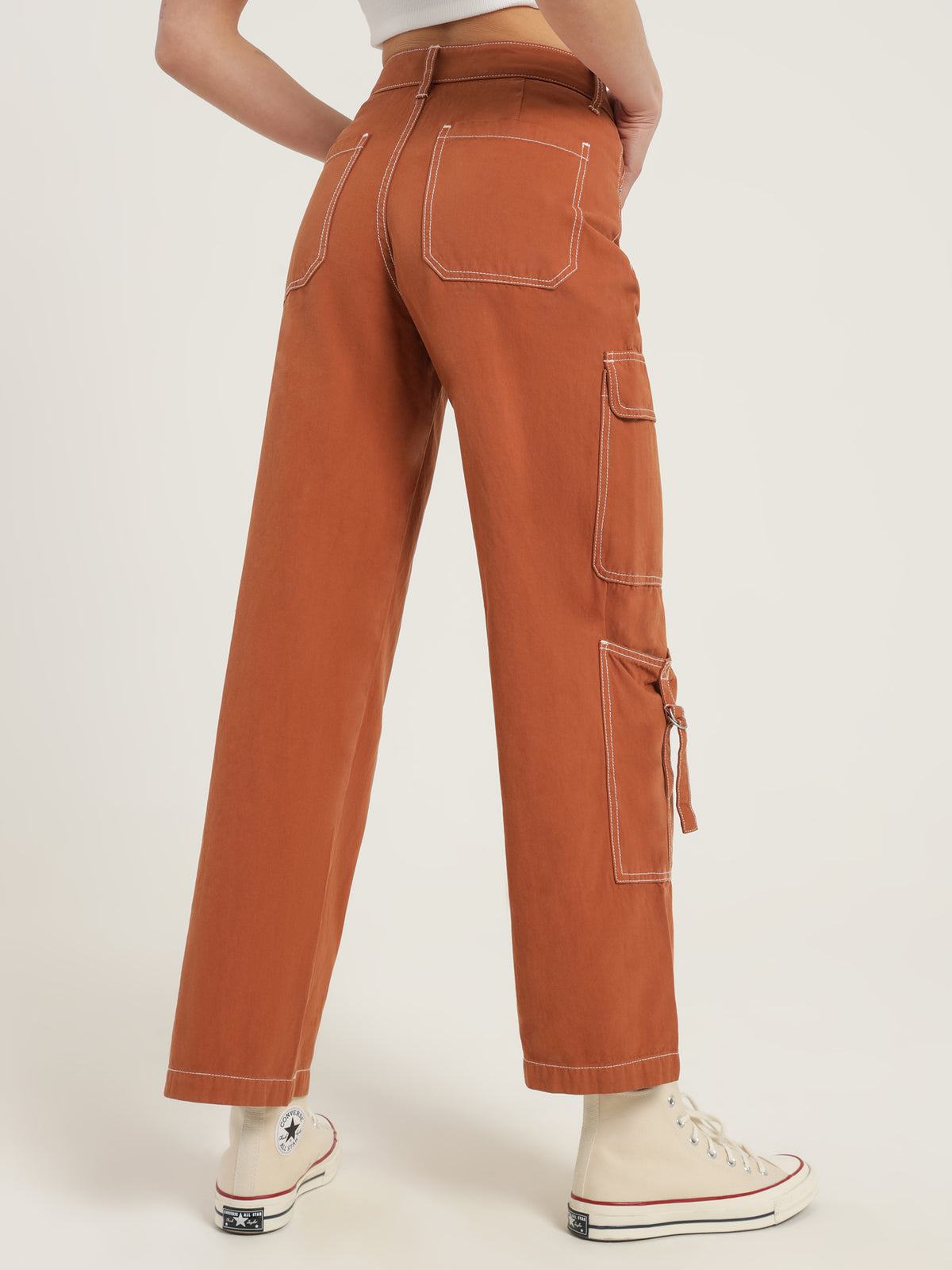 Bianca Low Rise Cargo Pants in Rust Orange