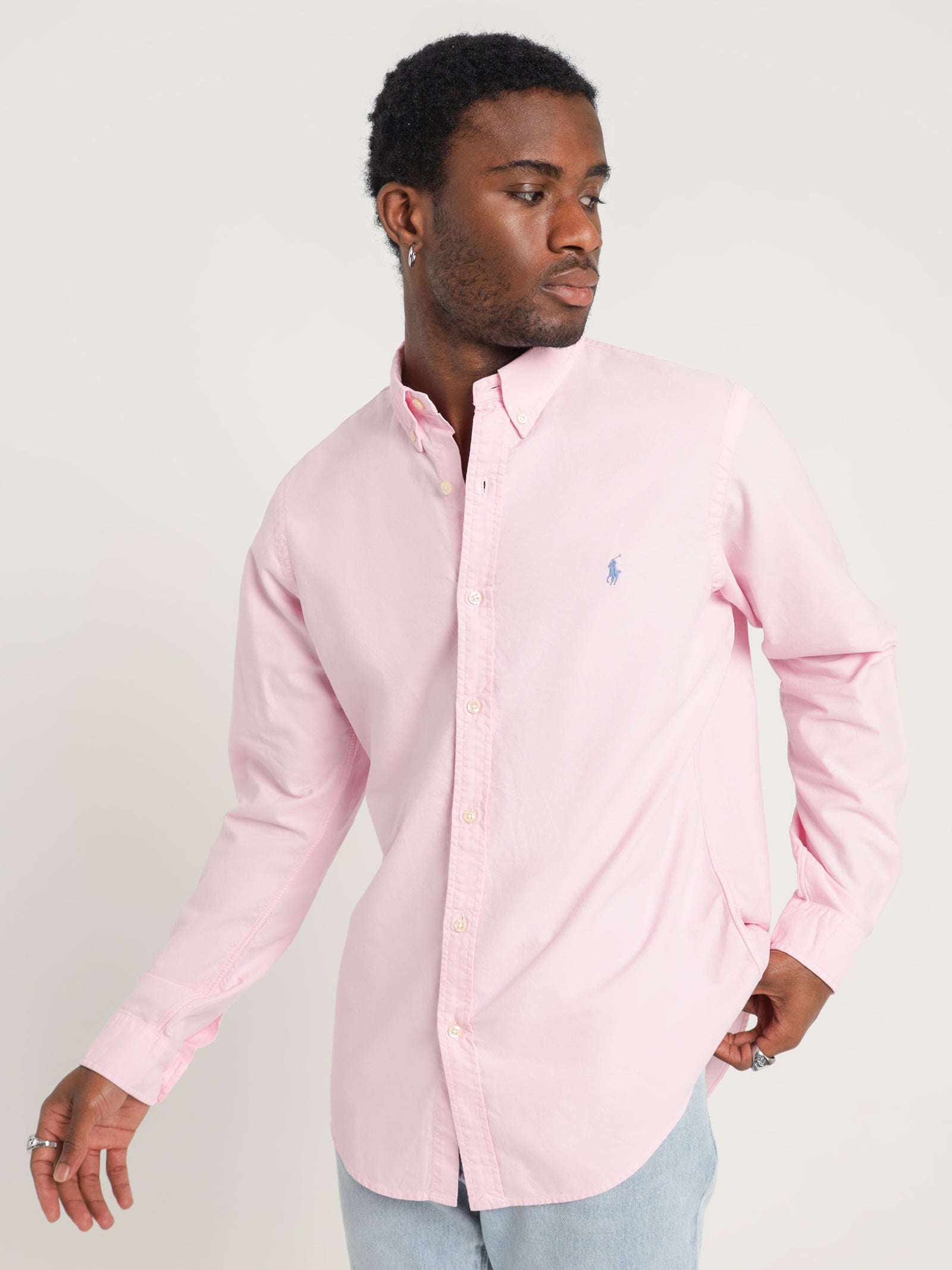 Button-Down Garment Dyed Slim Oxford Shirt in Pink - Glue Store