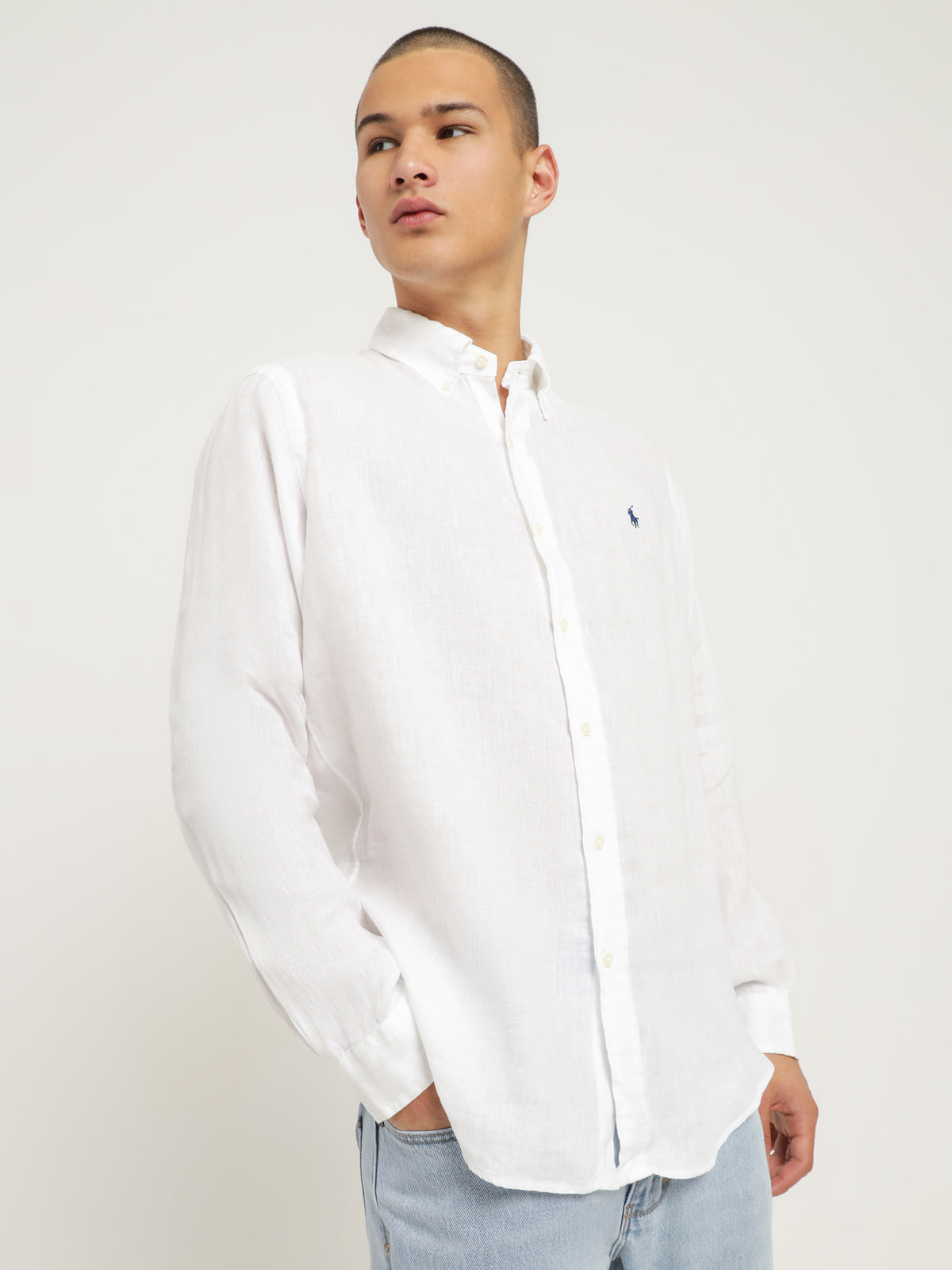 Long Sleeve Linen Shirt in White