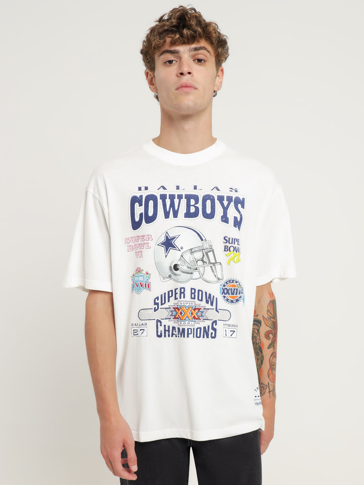 5 X Superbowl Champ Cowboys T-Shirt in Vintage White
