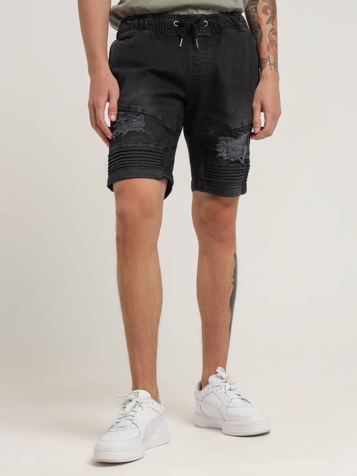Henleys Falcon Moto Denim Short | Vintage Black