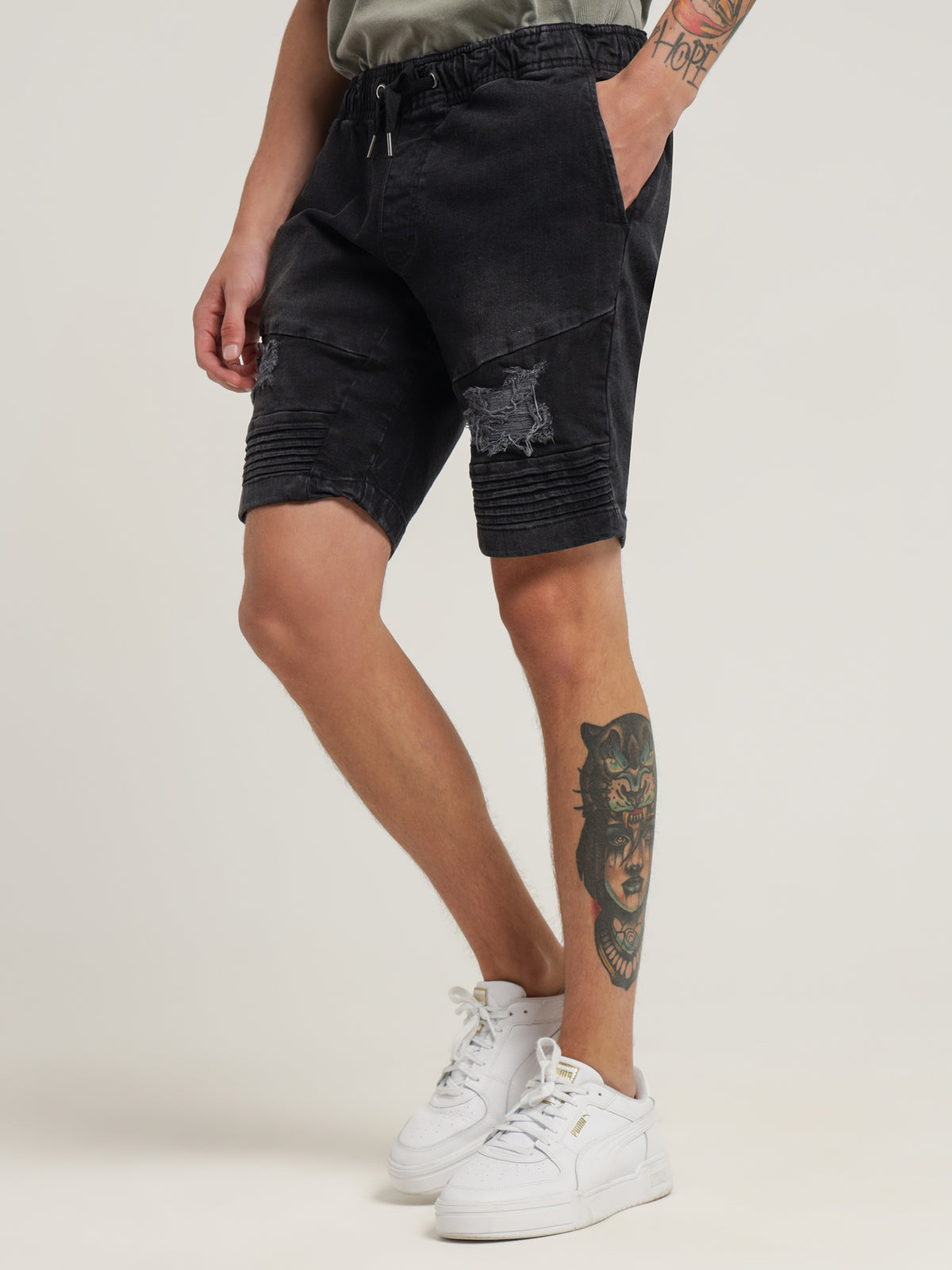 Henleys Falcon Moto Denim Short | Vintage Black