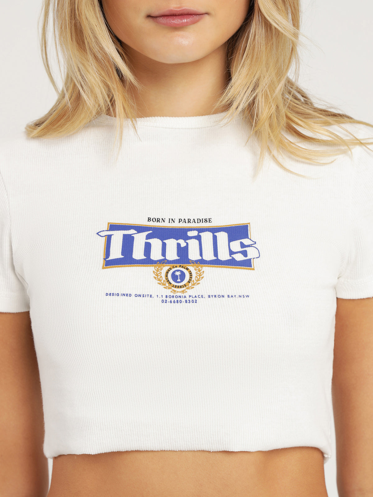 King of Thrills Baby Crop T-Shirt in Dirty White