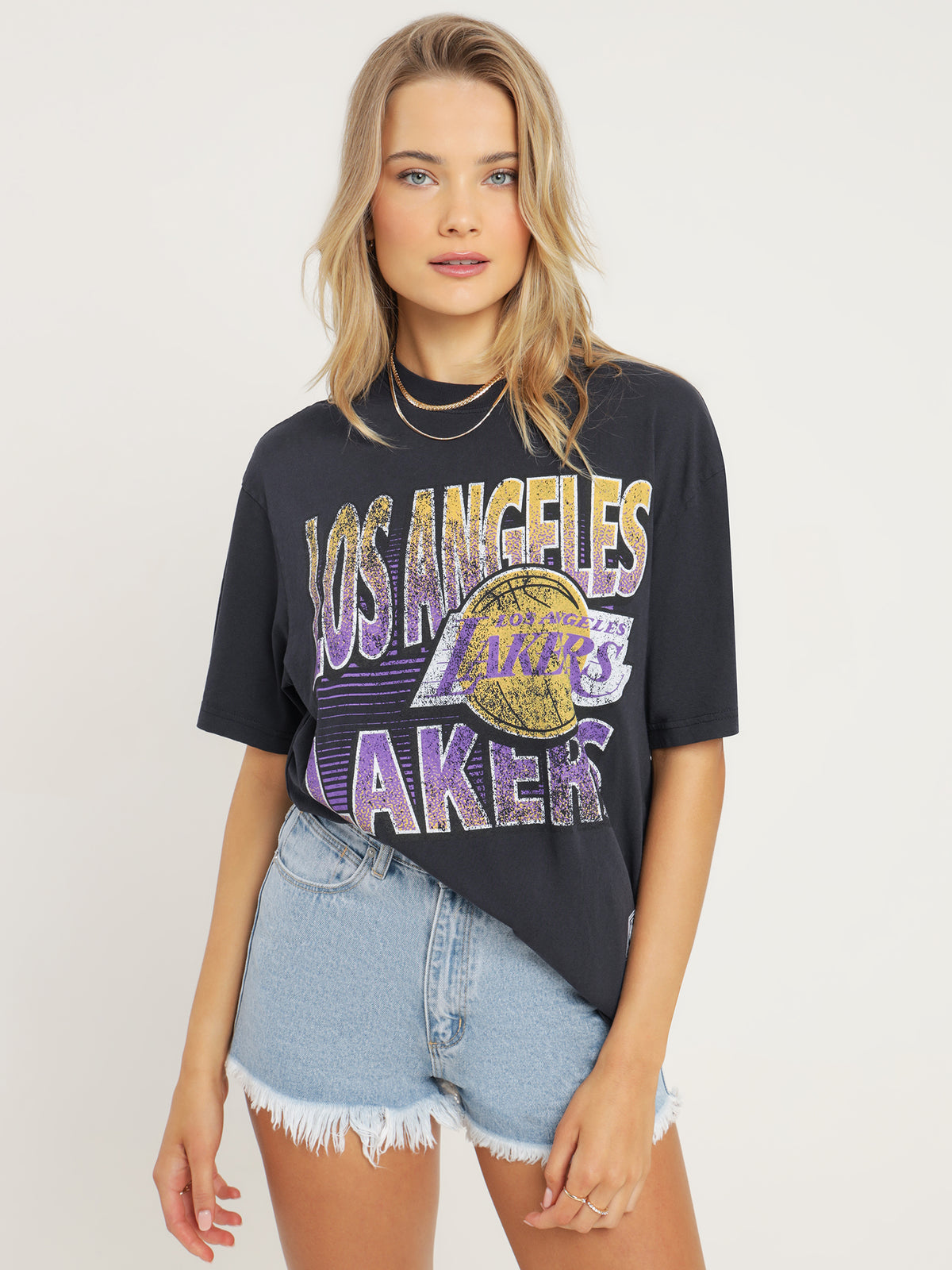 Incline Stack LA Lakers T-Shirt in Faded Black