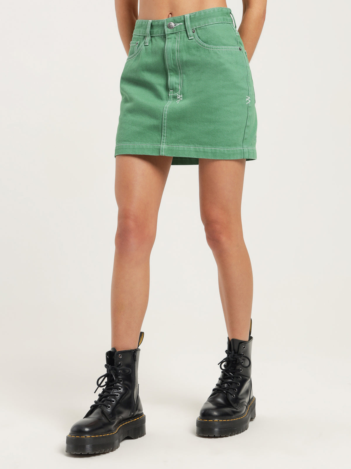 Super X Mini Denim Skirt in Jade Green