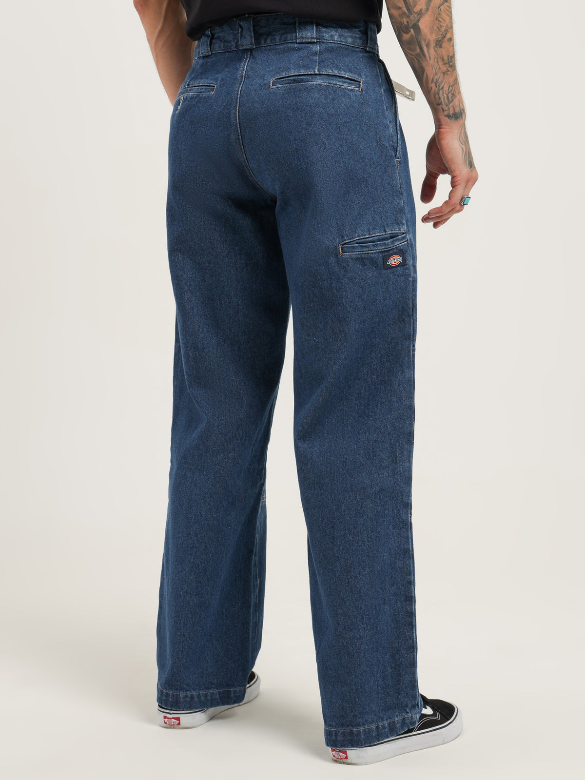 85-283AU Double Knee Jeans in Stone Washed Indigo Blue