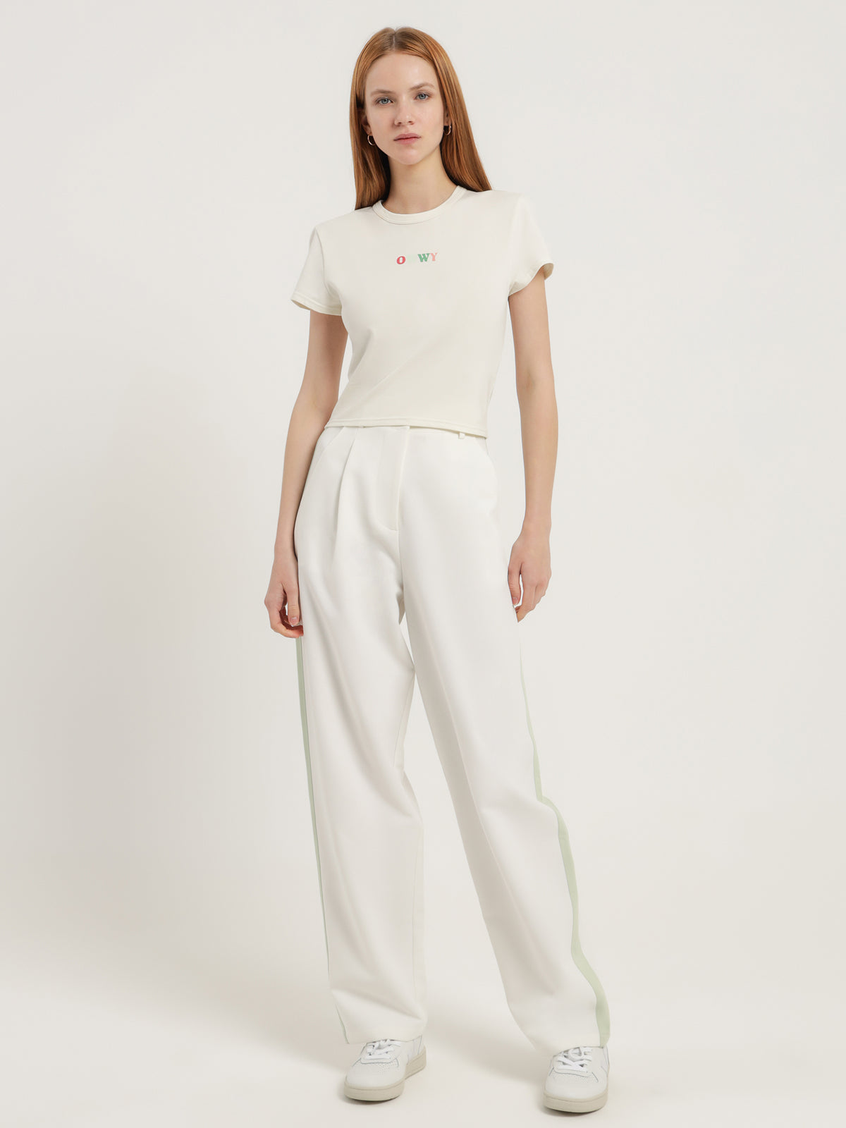 Kirby Tailored Pants in White &amp; Spearmint Green