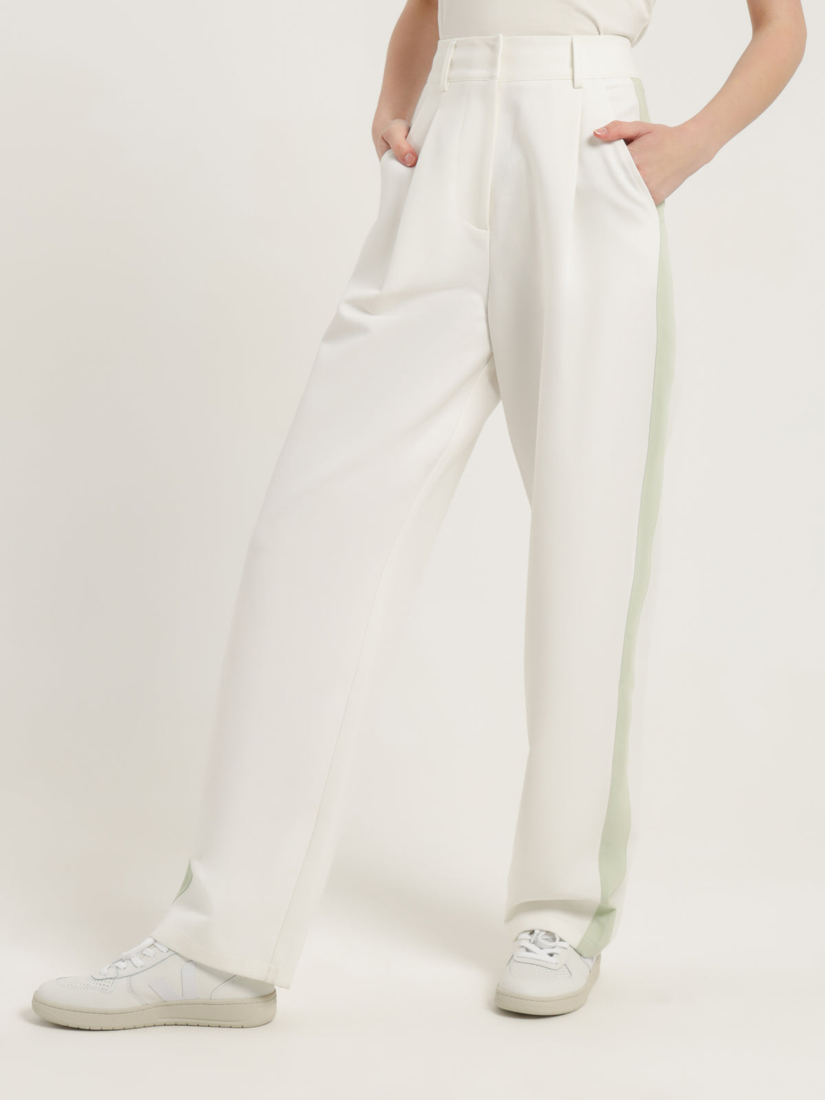 Kirby Tailored Pants in White &amp; Spearmint Green