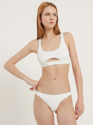 Cut Out Crop Bikini Top in Off White
