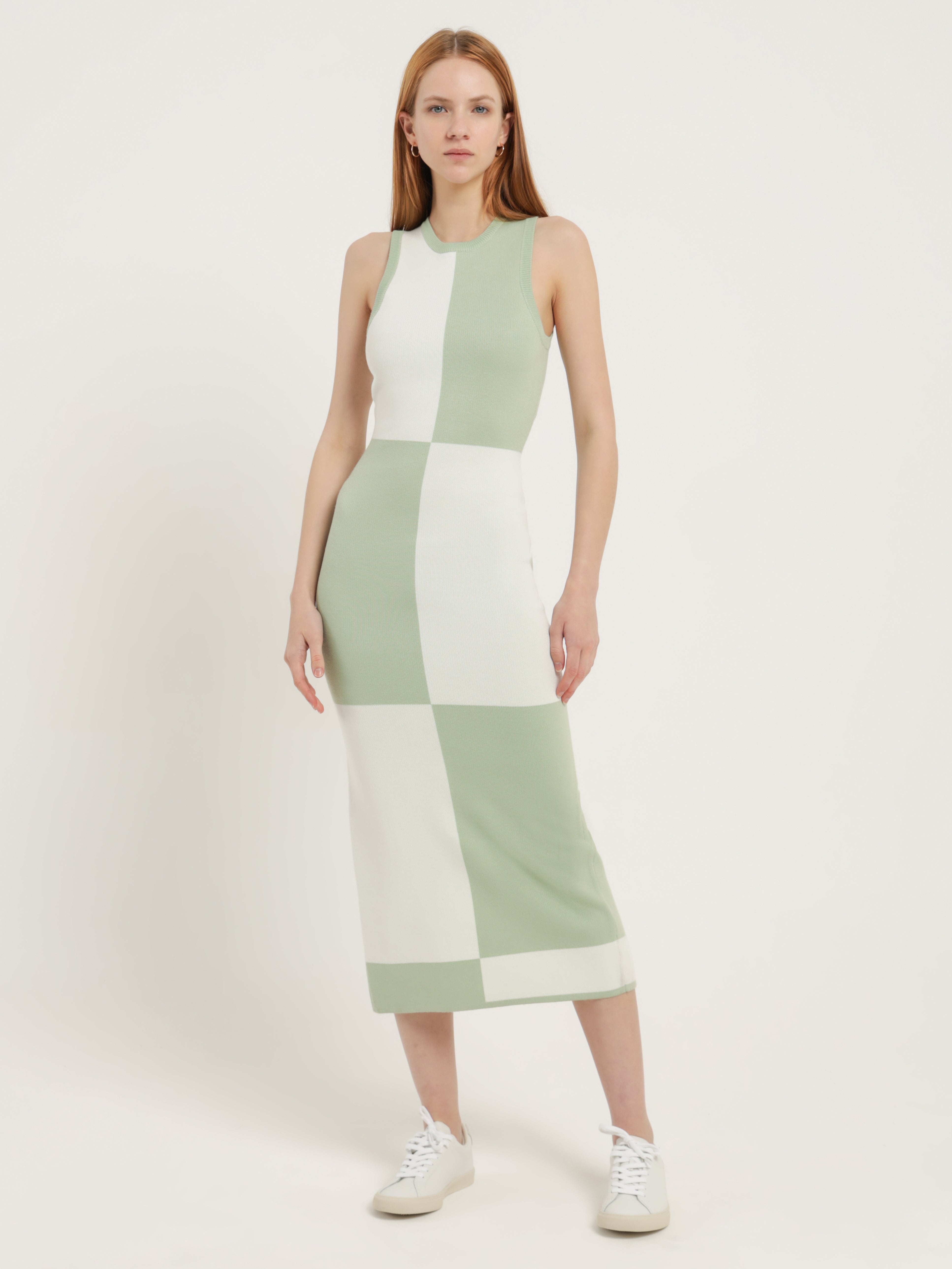 Check Mate Knit Dress in Lime Check