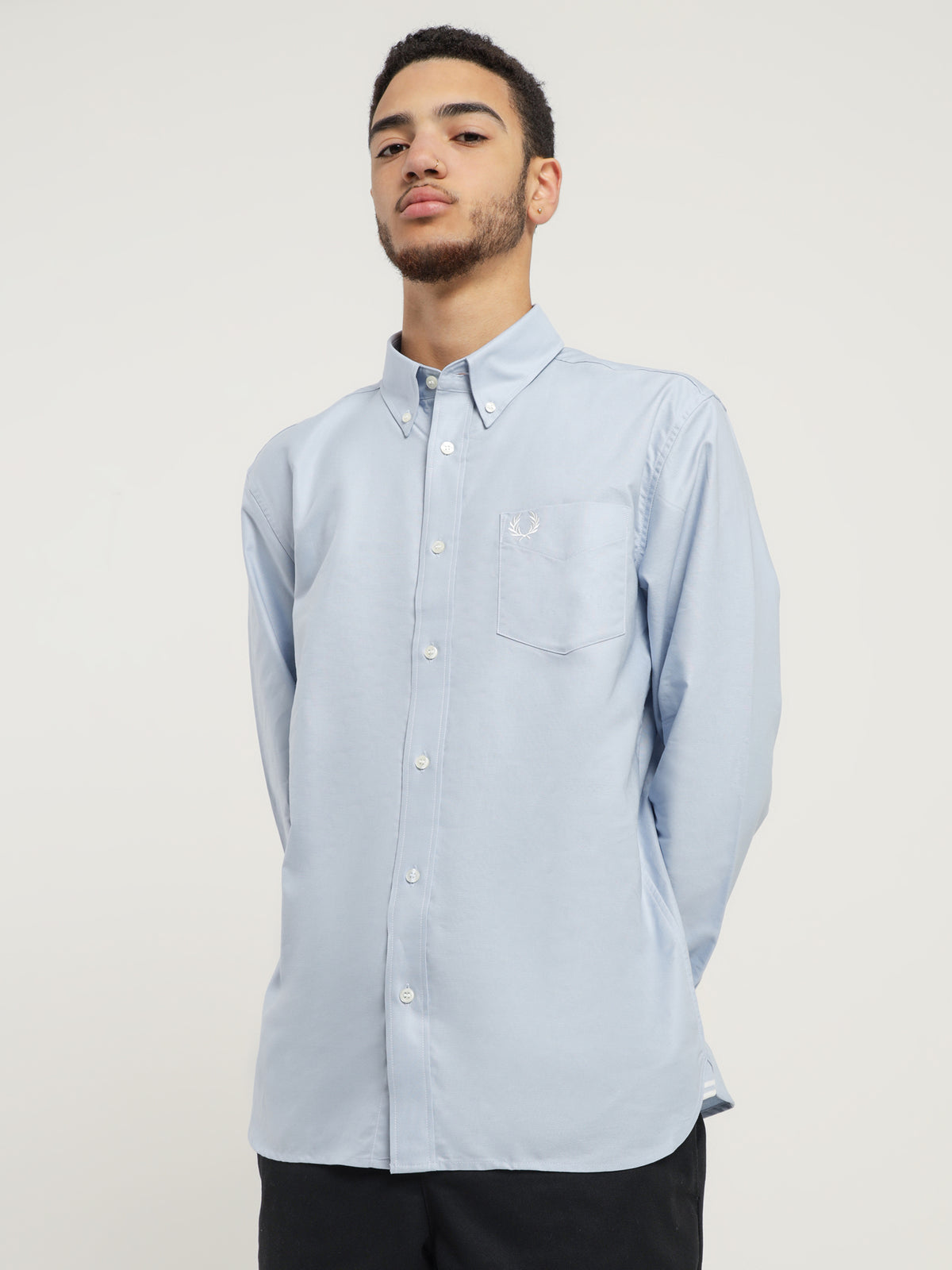 Long Sleeve Oxford Shirt in Smoke Blue