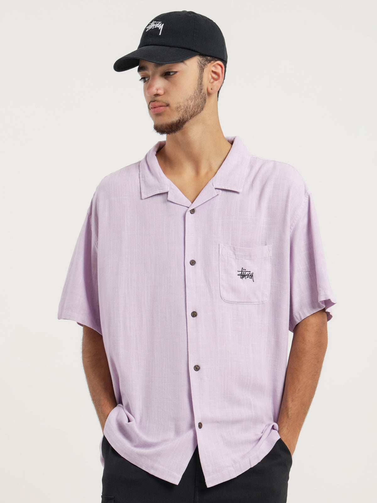 Graffiti Pigment Short Sleeve Shirt in Orchid Purple