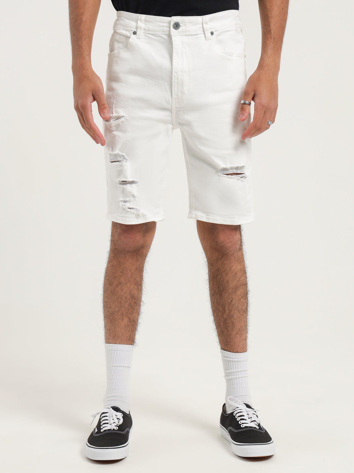A Dropped Skinny Shorts in White