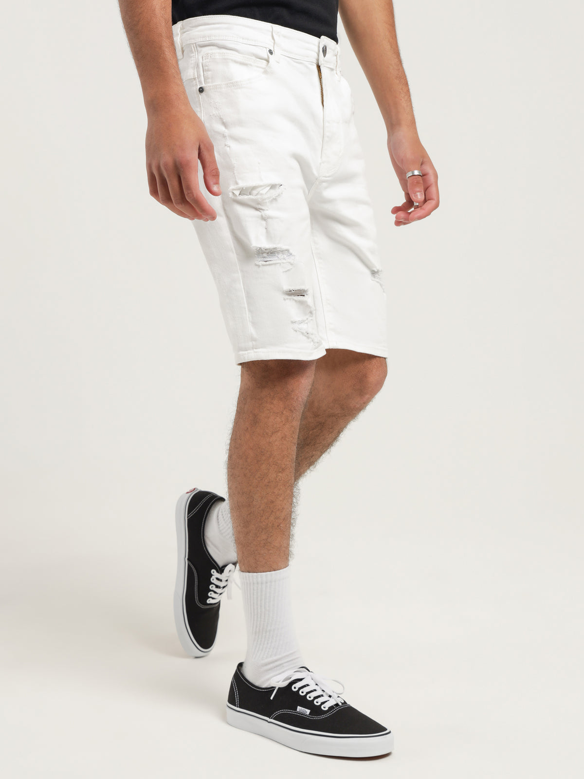 A Dropped Skinny Shorts in White