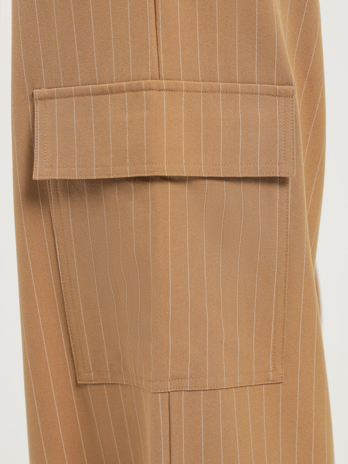 Outlaw Drawstring Cargo Pants in Sand Brown Pinstripe
