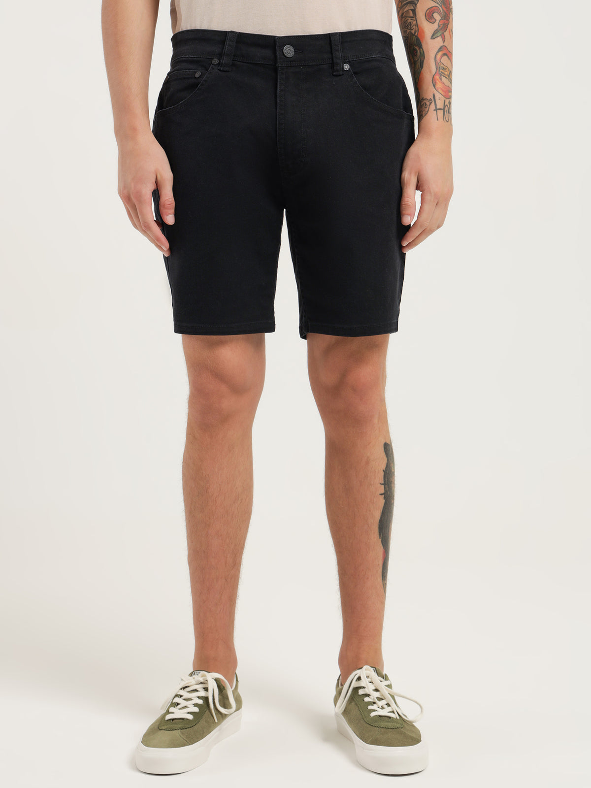 Niko Slim Denim Shorts in True Black