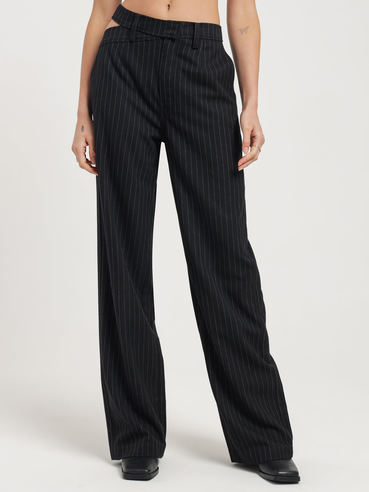 Detached Trousers in Black Pinstripe