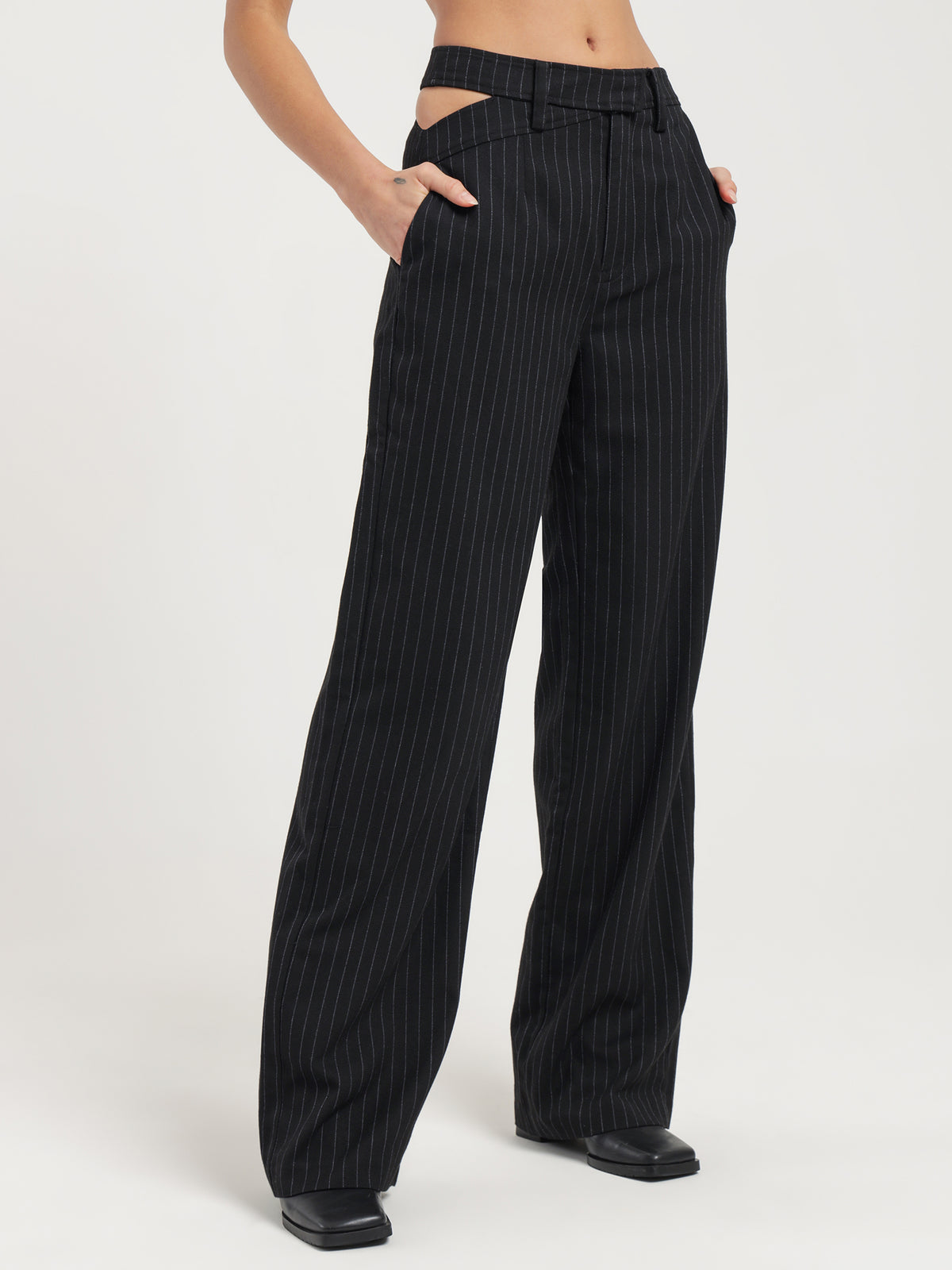 Detached Trousers in Black Pinstripe