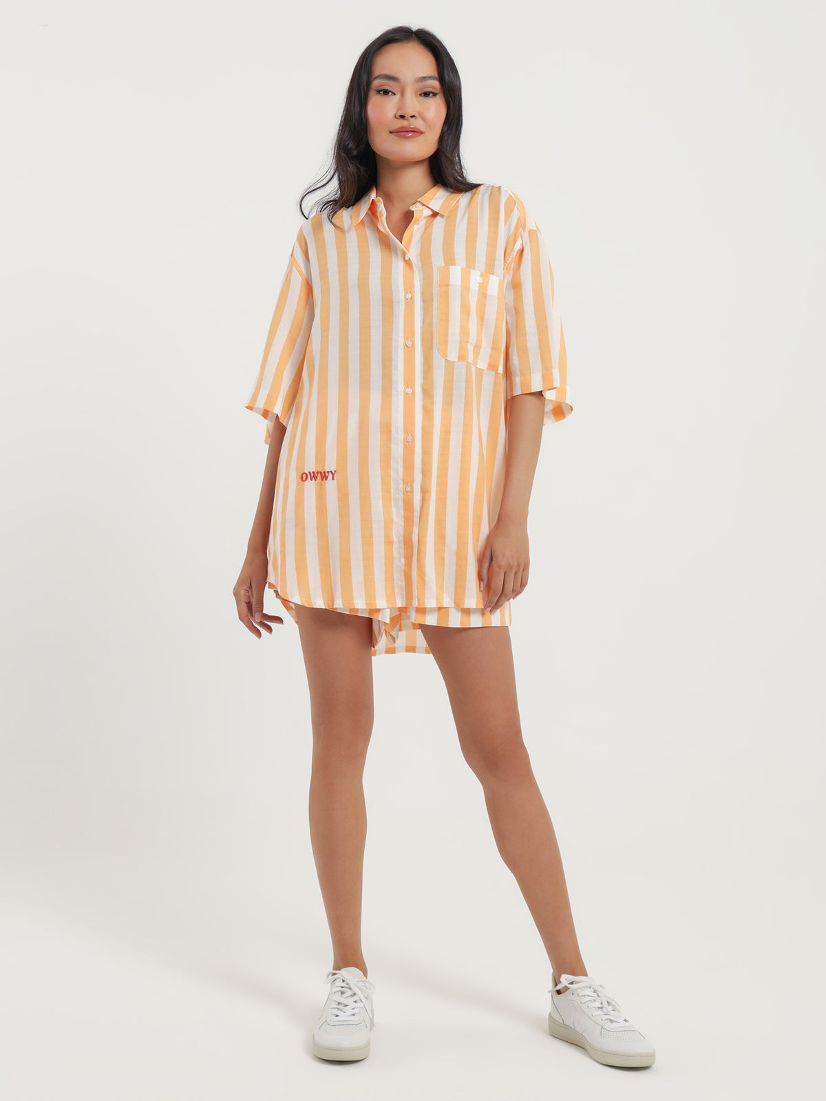Sundae Beach Shirt in Orange Tangelo Stripe