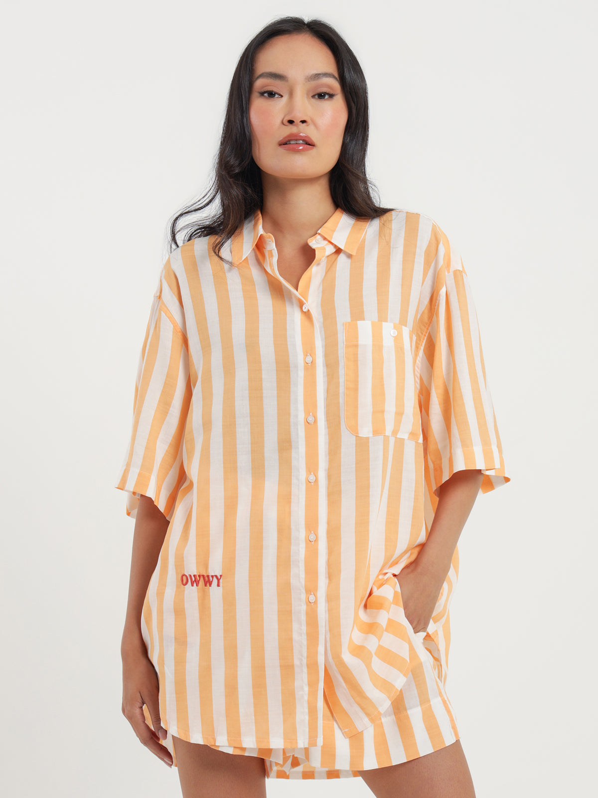 Sundae Beach Shirt in Orange Tangelo Stripe