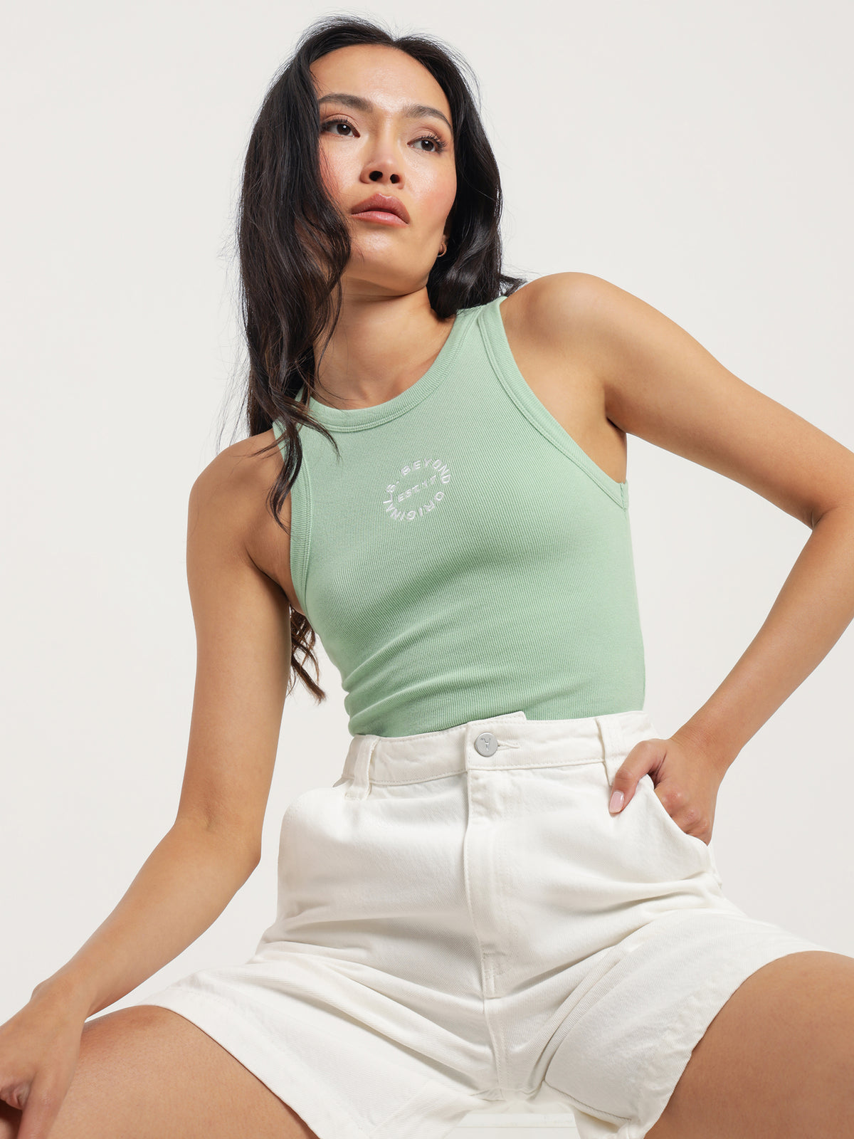 Briar Embroidered Tank in Tea Tree