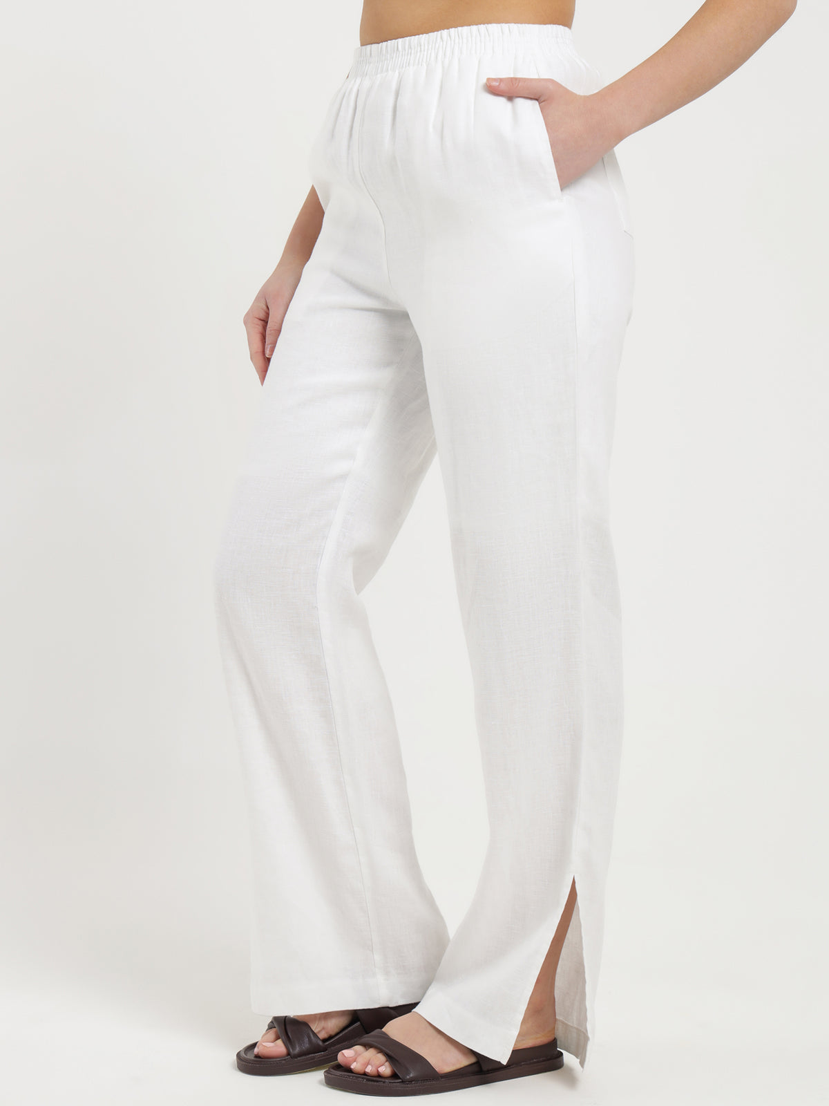 Rynn Linen Split Pants in White