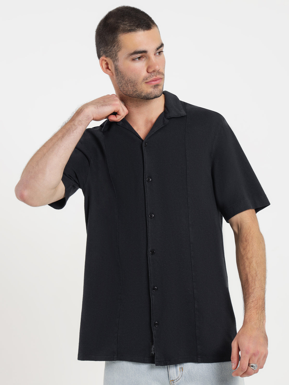 Hemp Some Kind of Paradise Bowling Shirt in Black