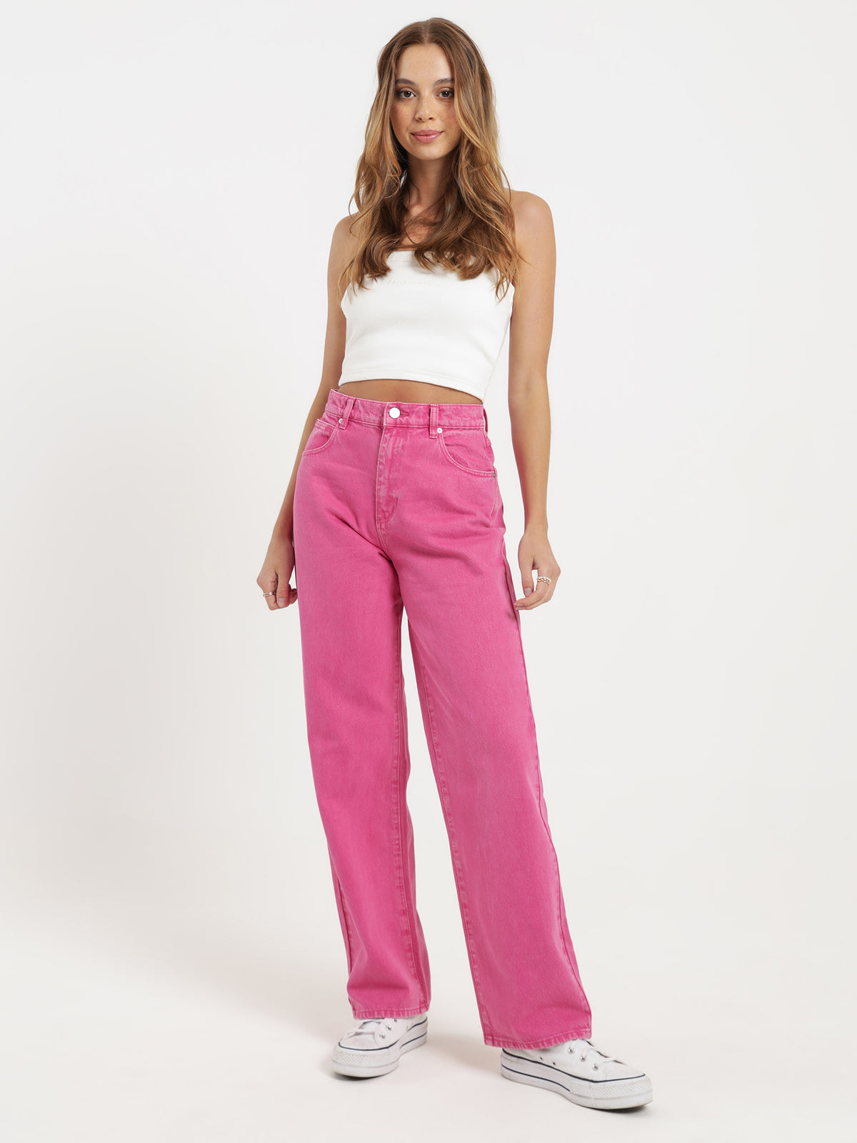 Slouch Jeans in Super Pink Stoned