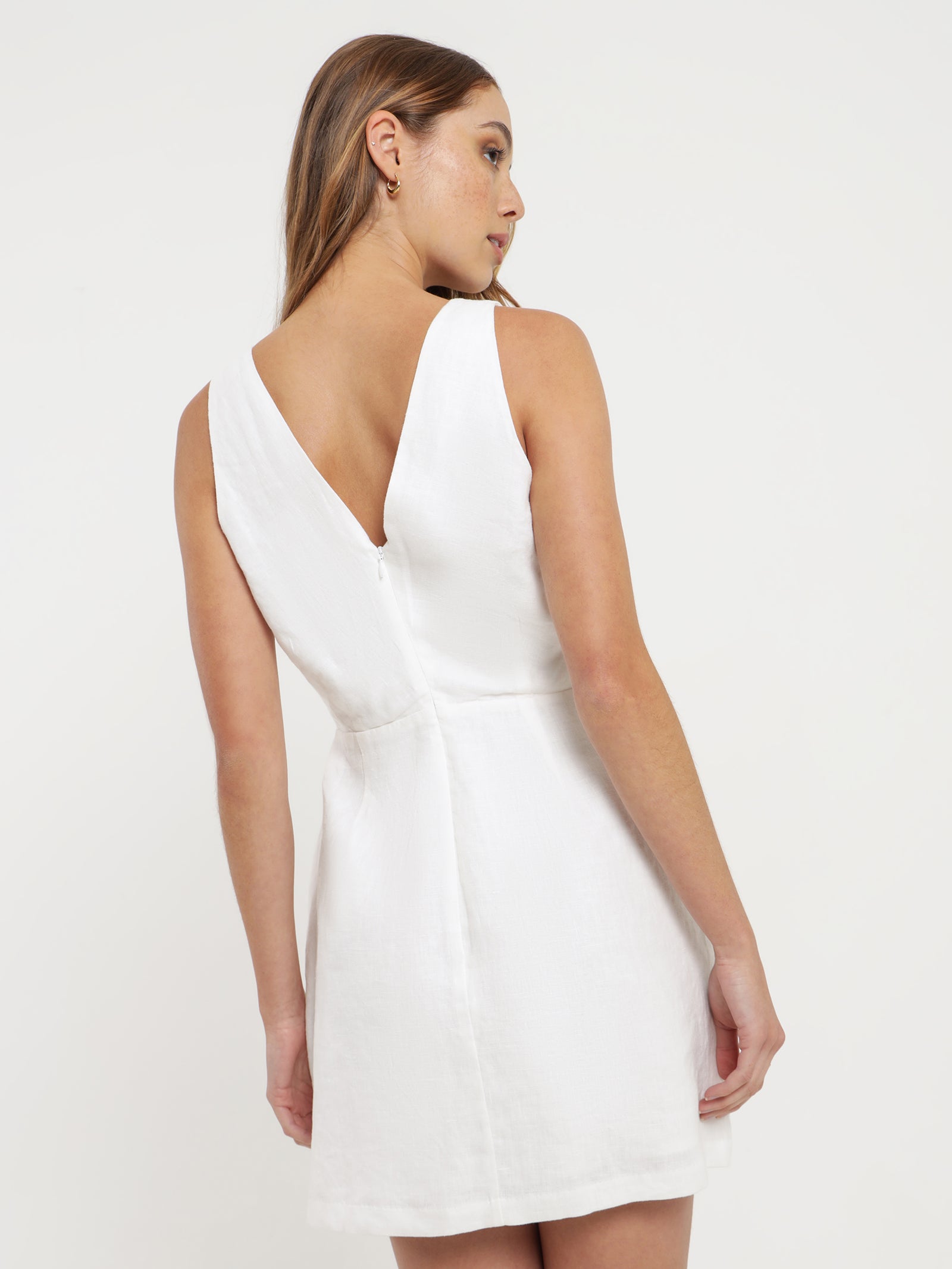 Sima Linen Mini Dress in White