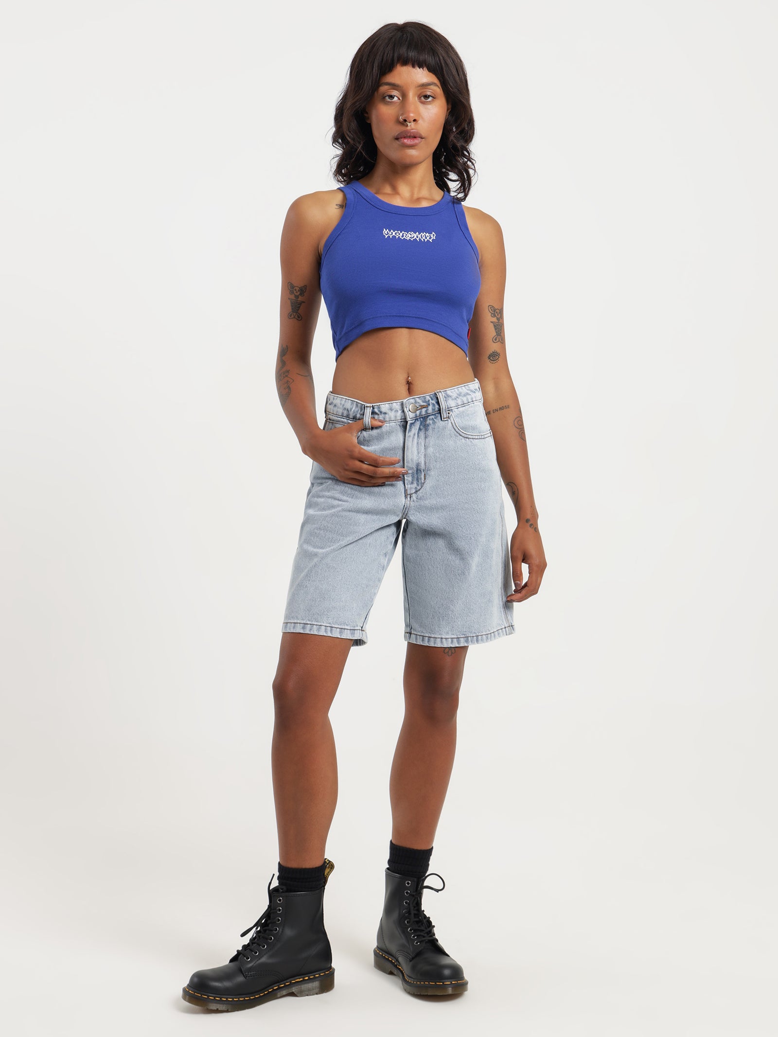 Meancore Mid Crop Tank in Surf The Web Blue