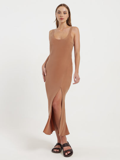 Harlow Cupro Slip Dress in Terracotta