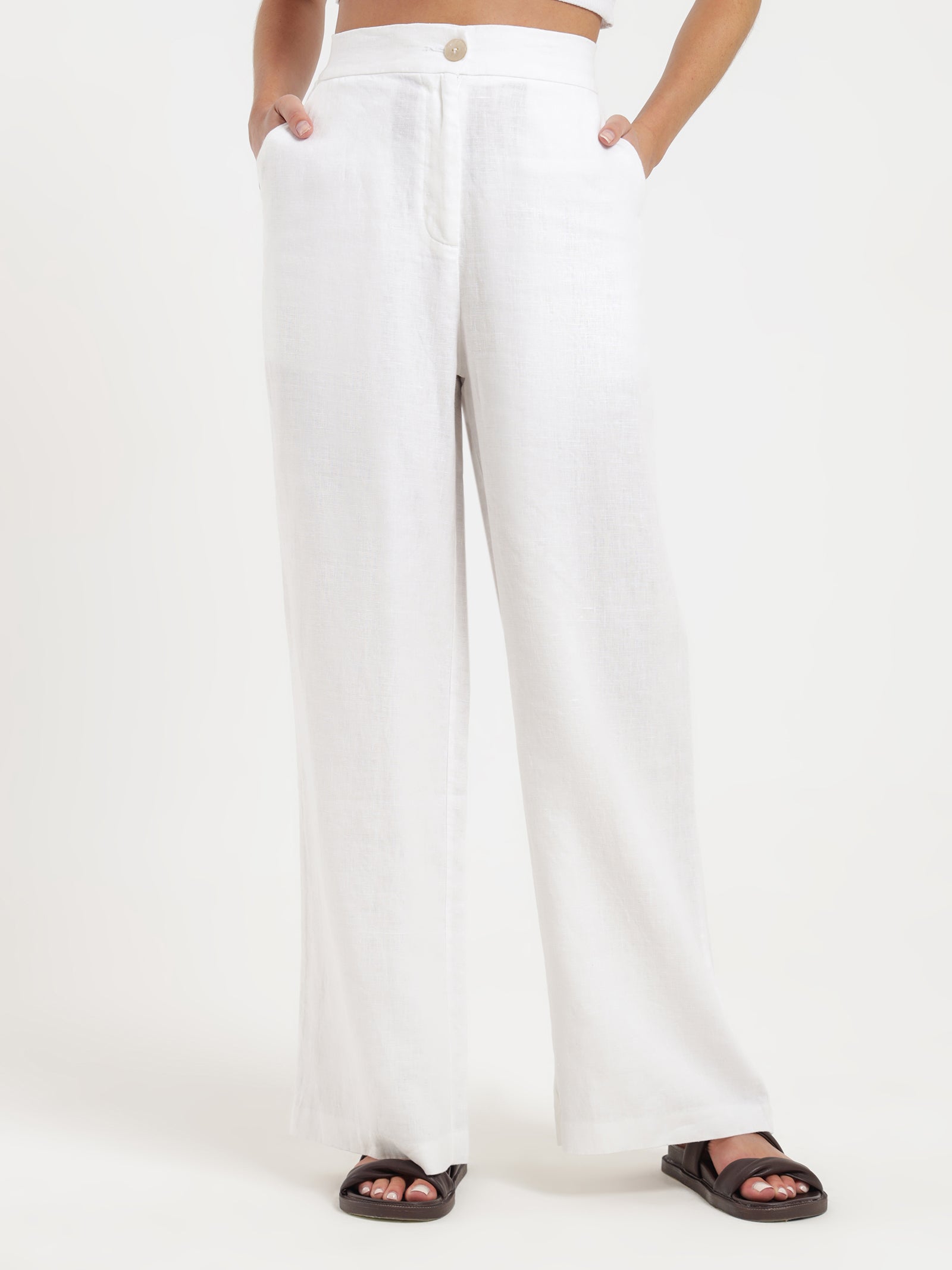 Sima Linen Pants in White - Glue Store
