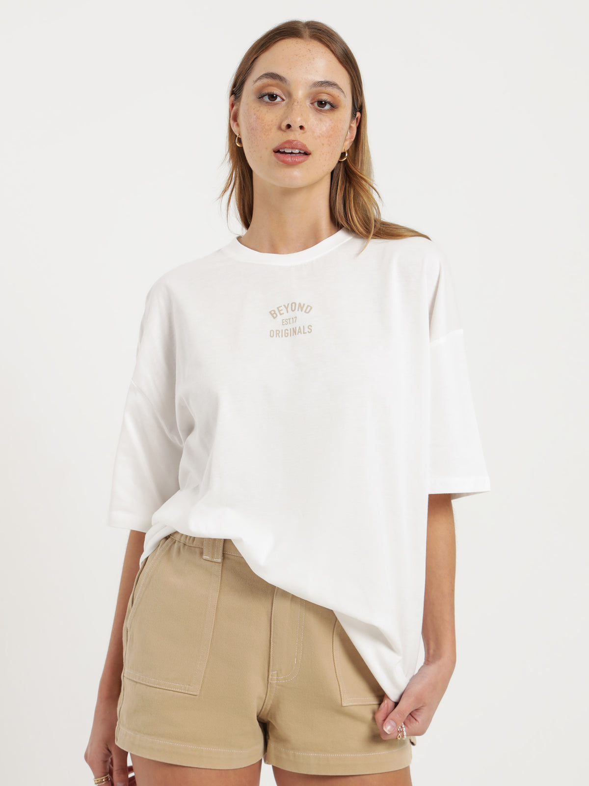 Beyond Originals Oversized T-Shirt in White &amp; Desert