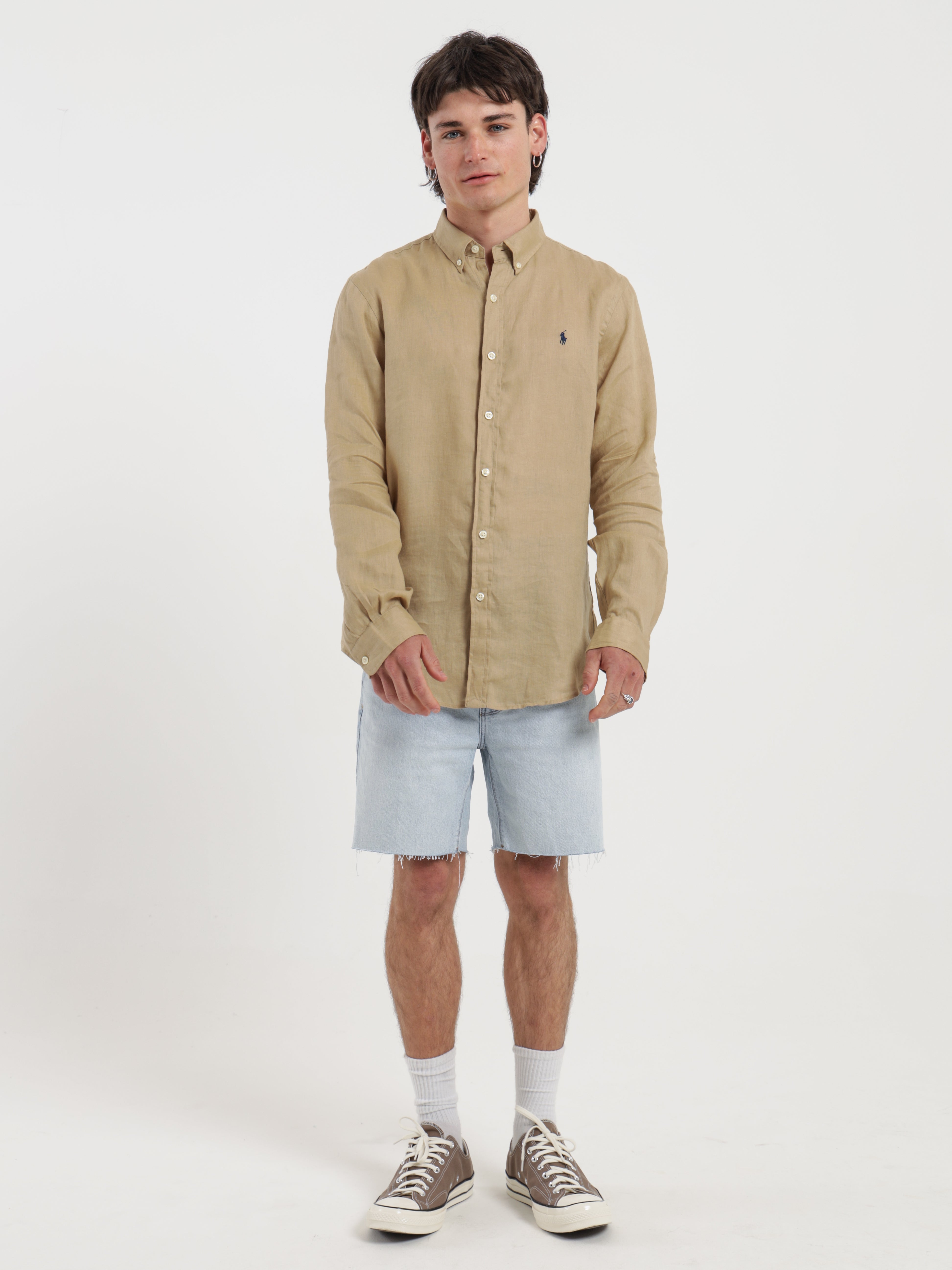 Logo Embroidered Linen Shirt