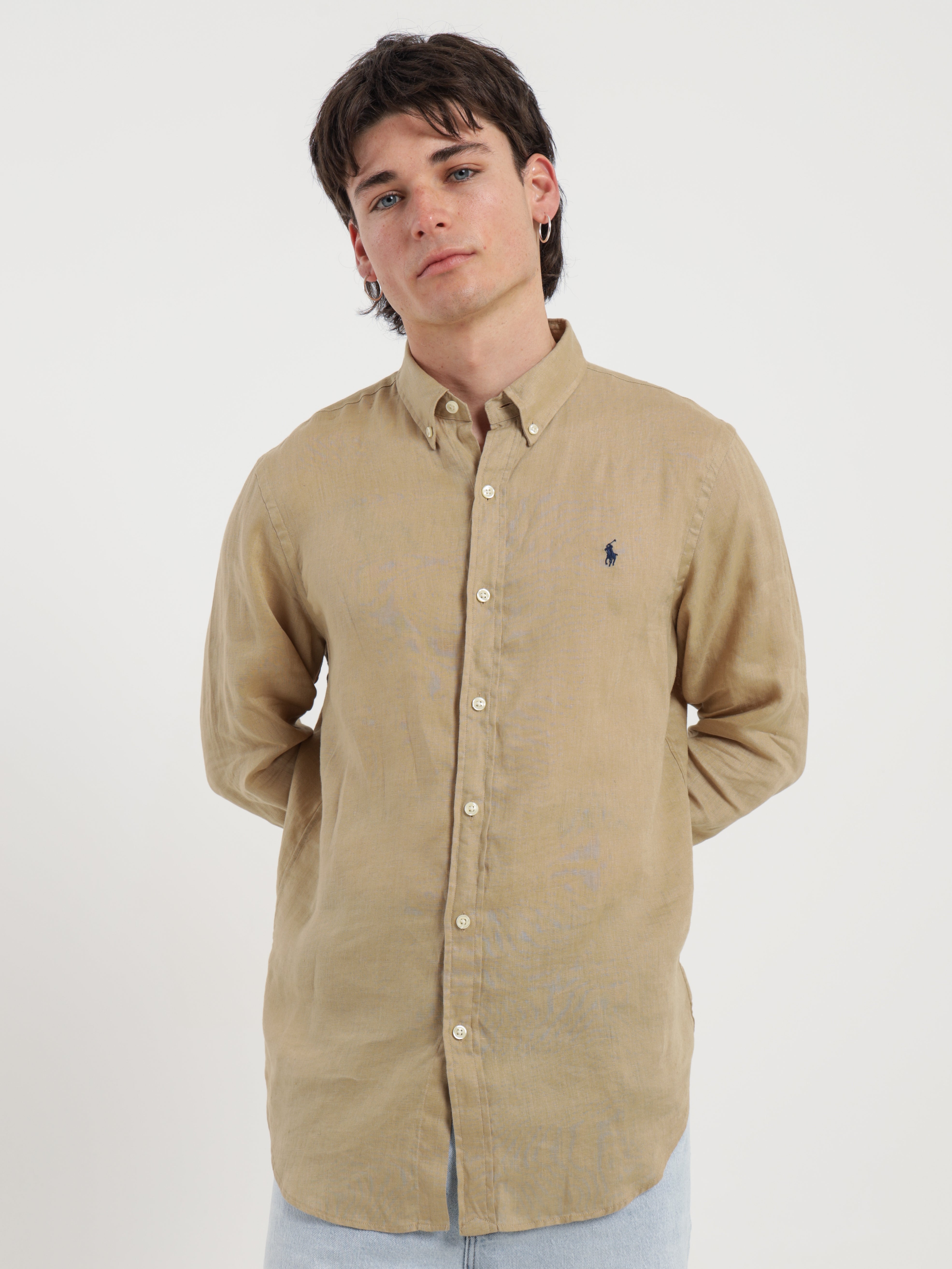 Logo Embroidered Linen Shirt