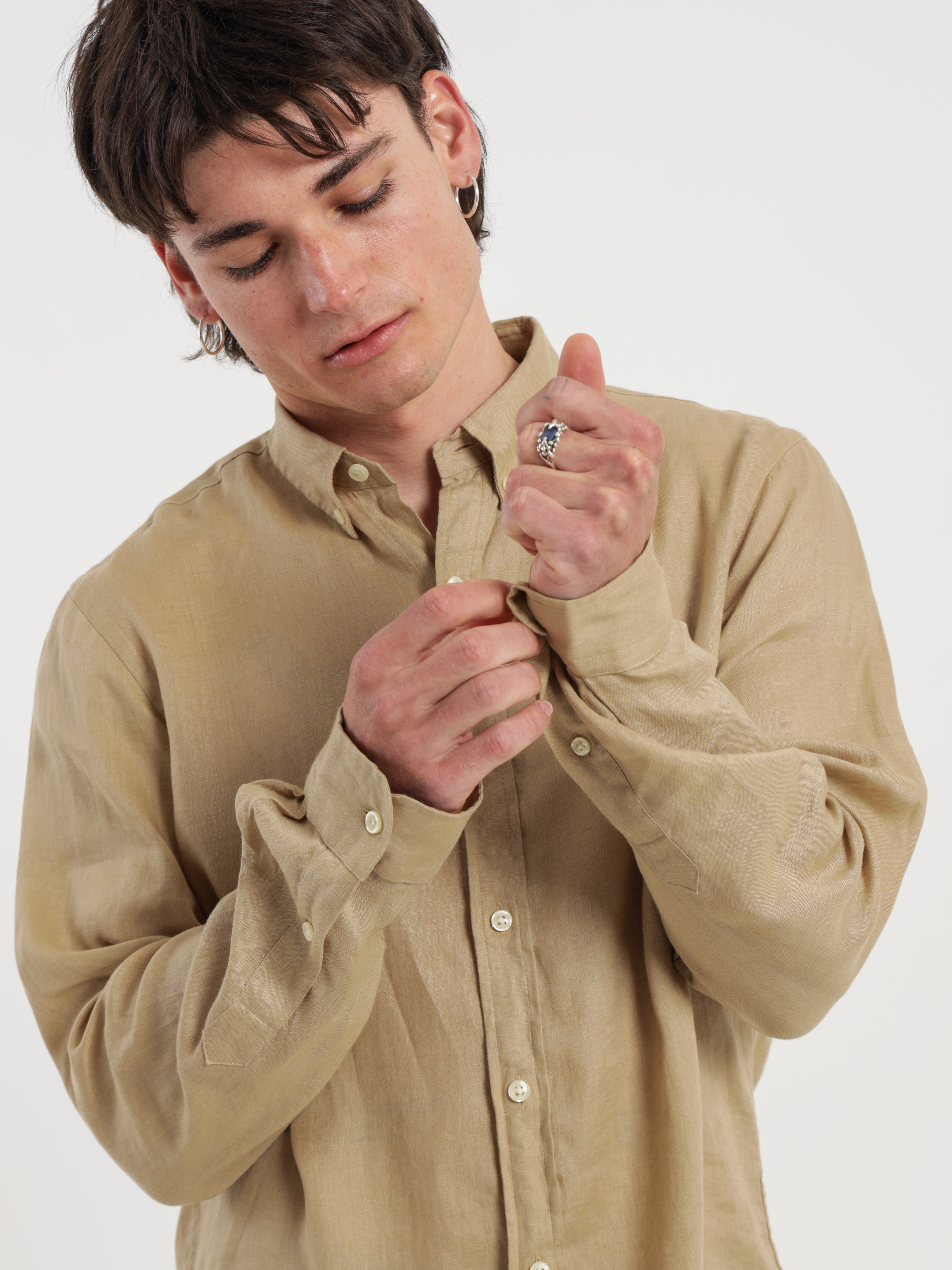 Logo Embroidered Linen Shirt