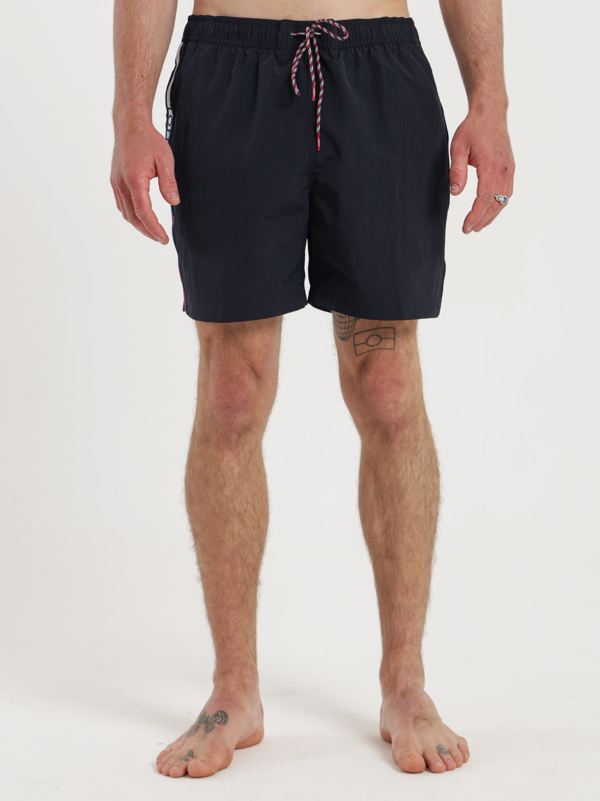 Logo Waist Mid-Length Swim Shorts in Navy