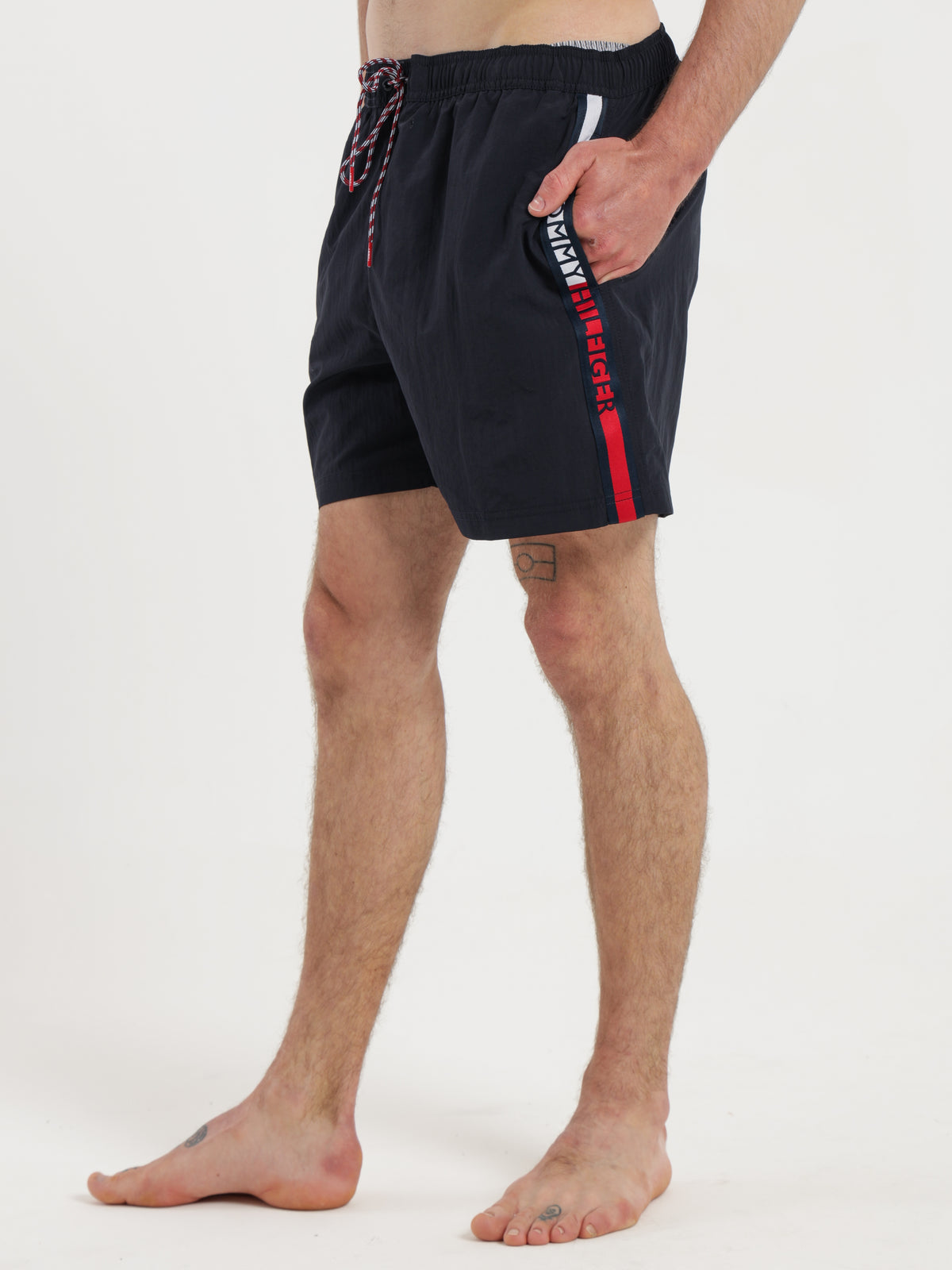 Logo Waist Mid-Length Swim Shorts in Navy