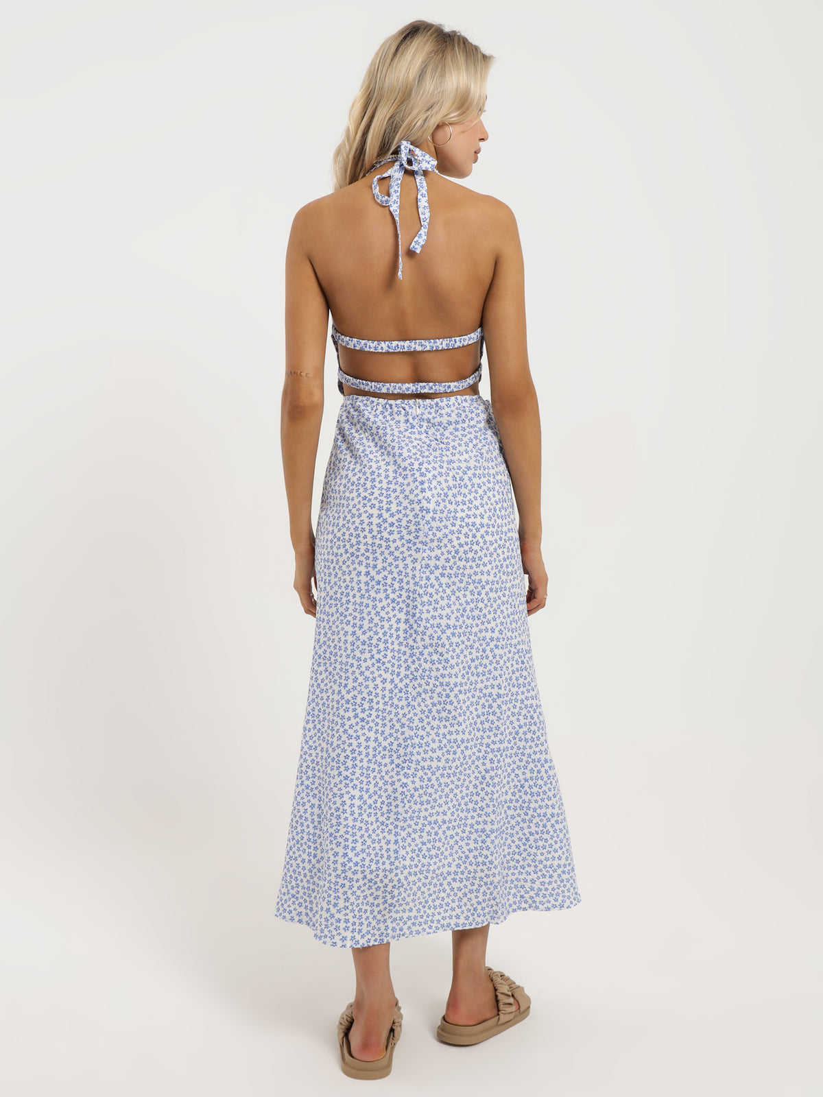 Lucie Midi Dress in Blue &amp; White Tropez Floral Print