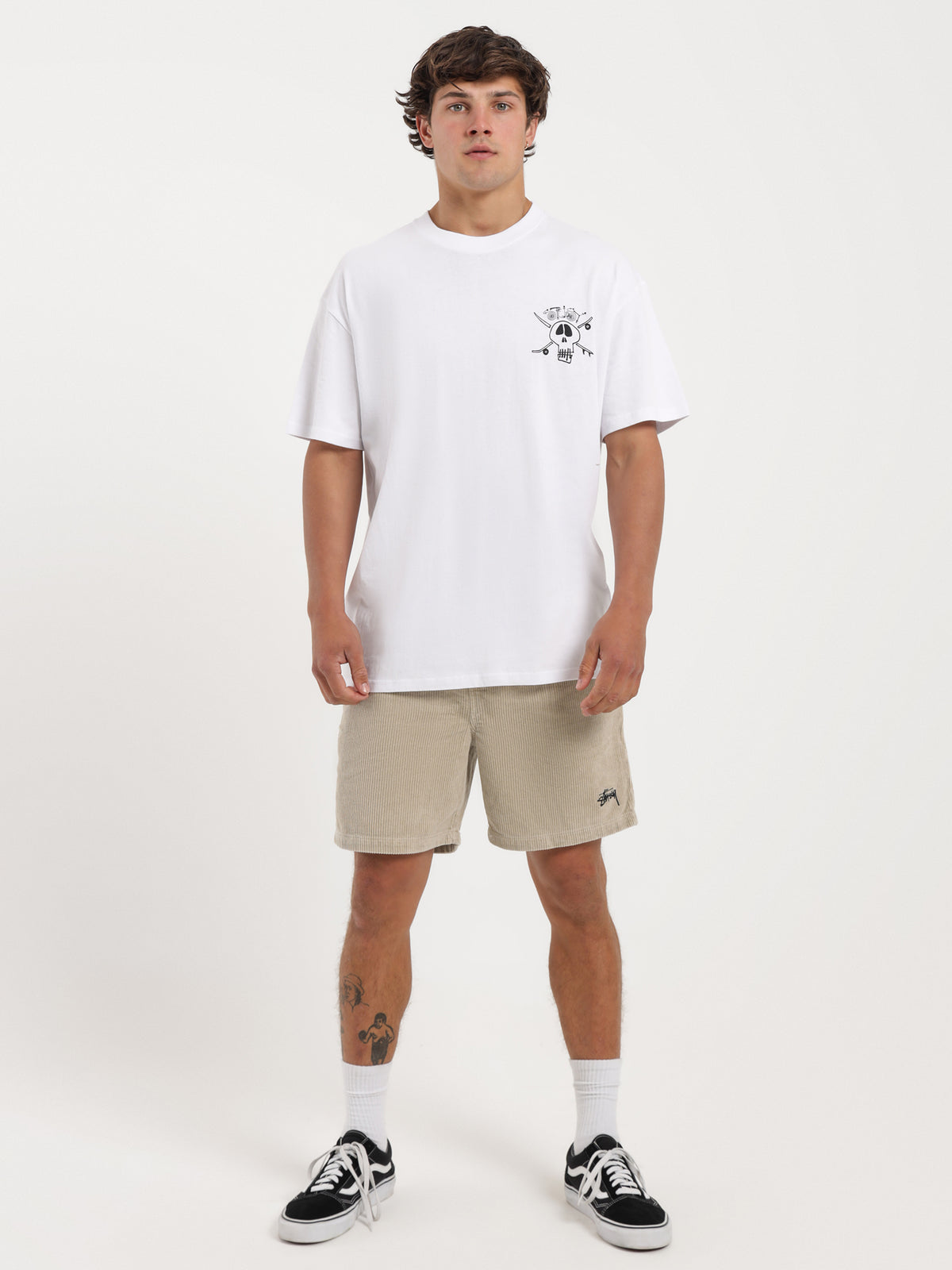Surf Skate Skull 50/50 T-Shirt in White