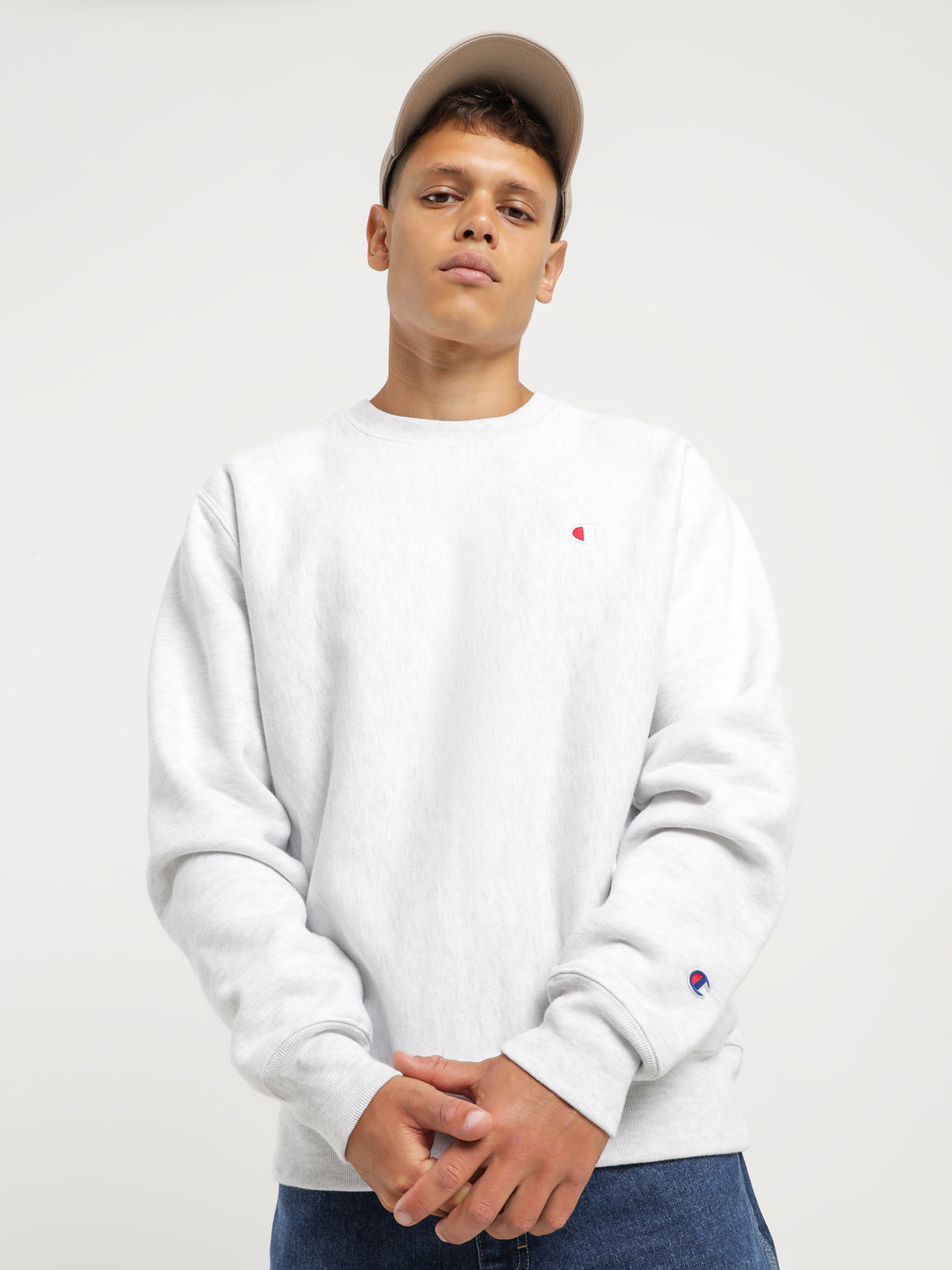 Champion Reverse Weave Small C Crew | Silver Grey