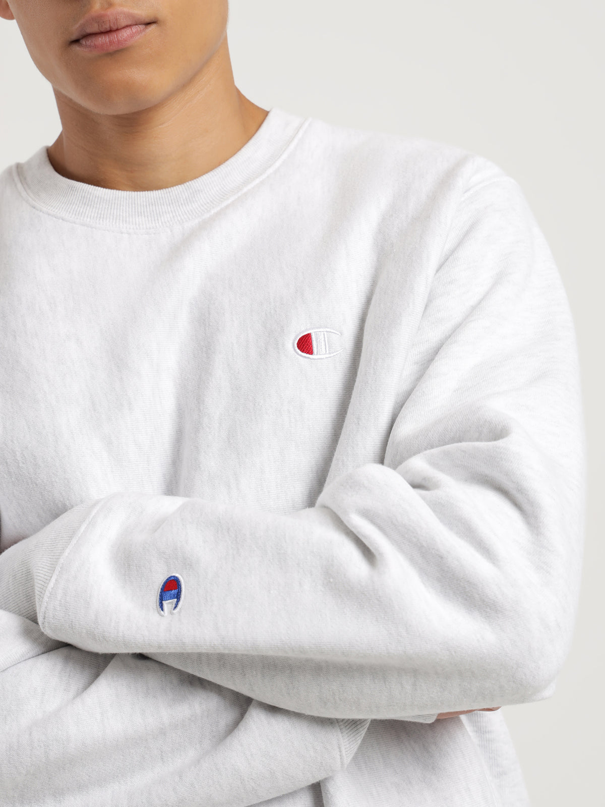 Champion Reverse Weave Small C Crew | Silver Grey