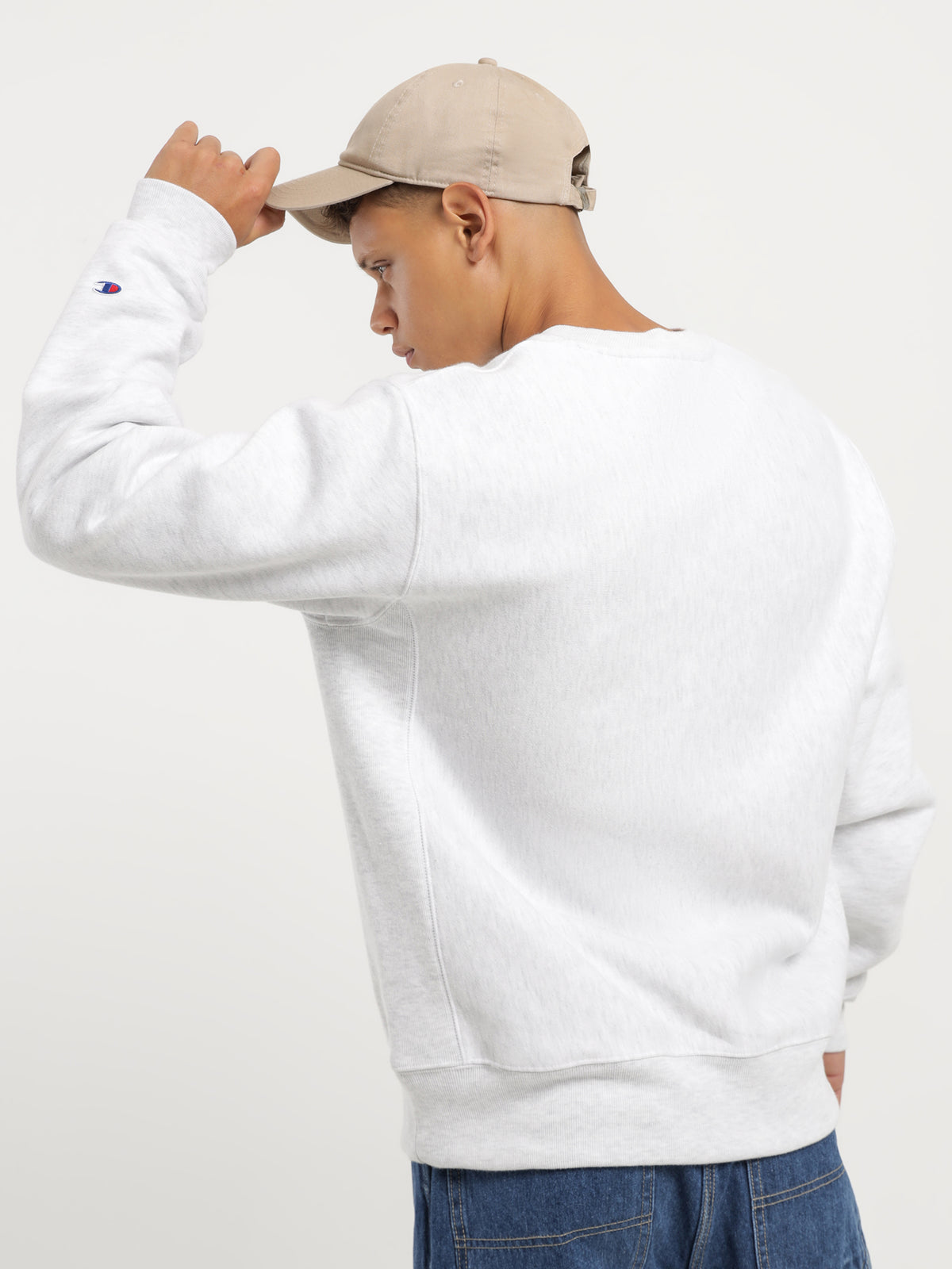 Champion Reverse Weave Small C Crew | Silver Grey