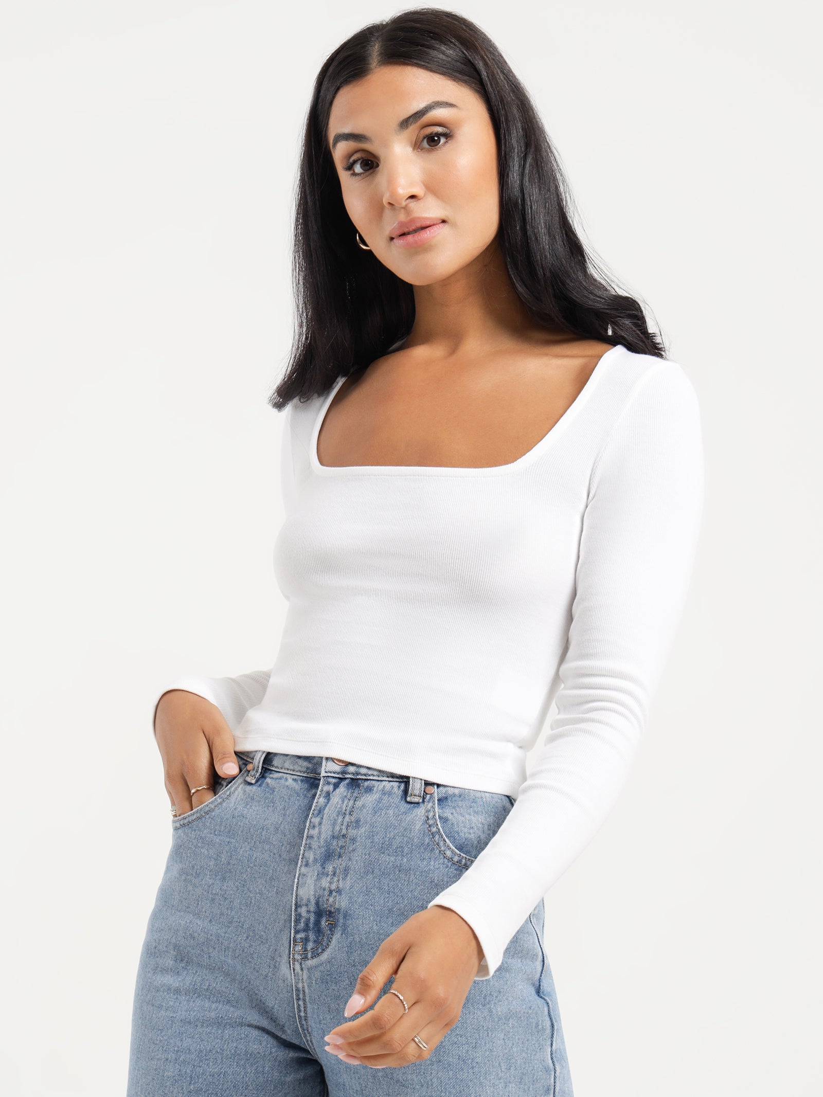 Marley Square Neck Top in White - Glue Store
