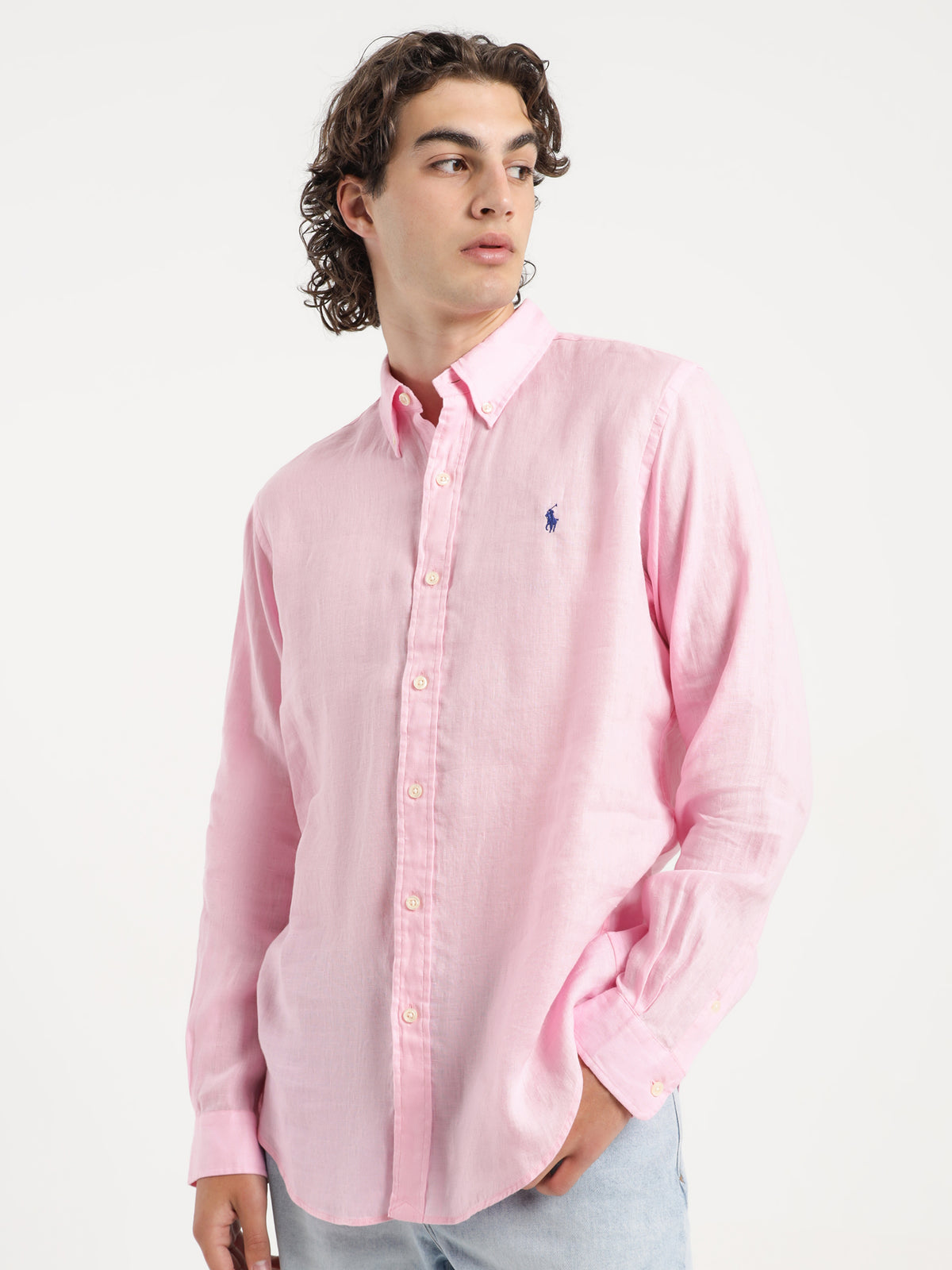 Long Sleeve Sport Button Up Shirt in Pink