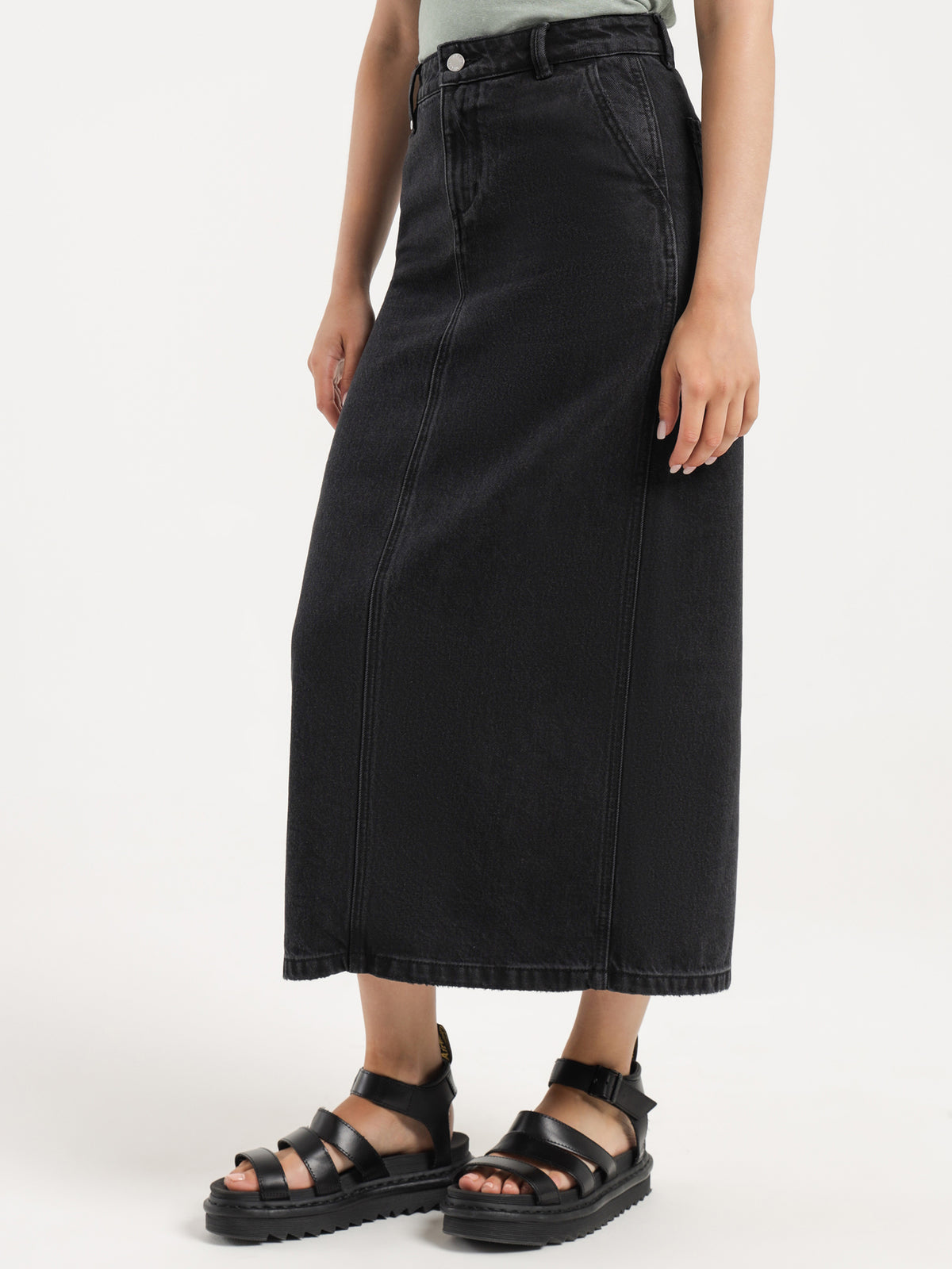 Fran Maxi Denim Skirt in Aged Black