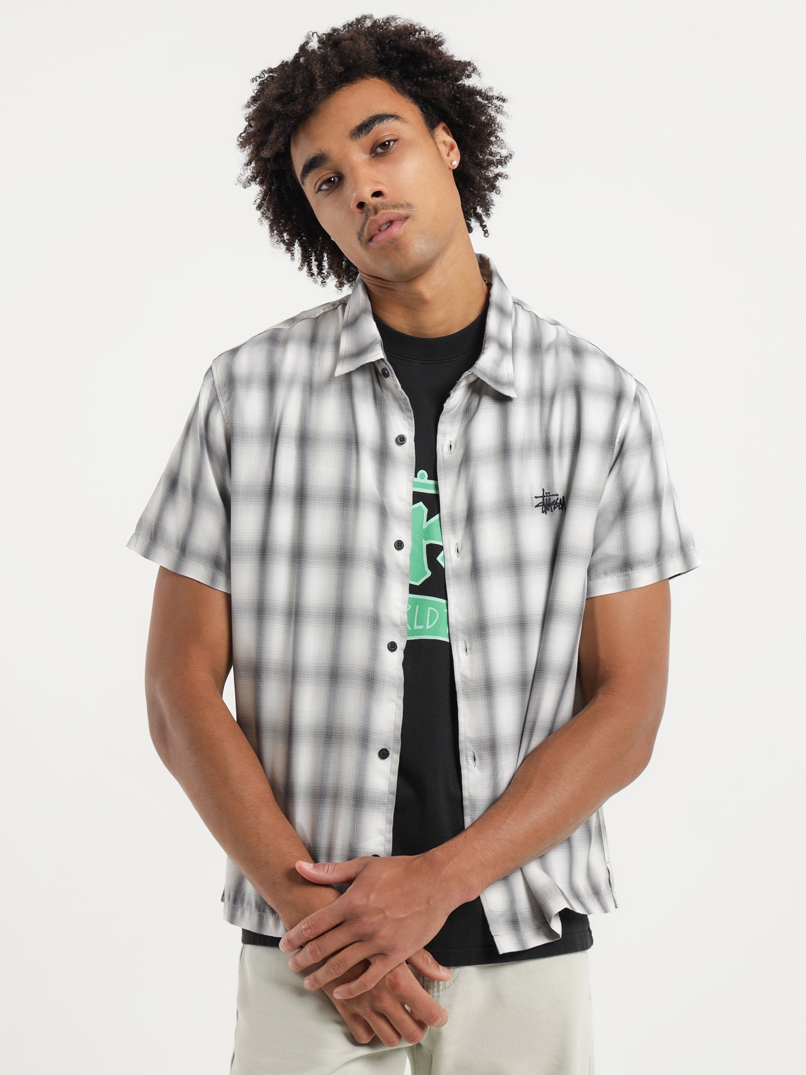 Stussy Shadow Plaid T-Shirt Tan | Glue Store